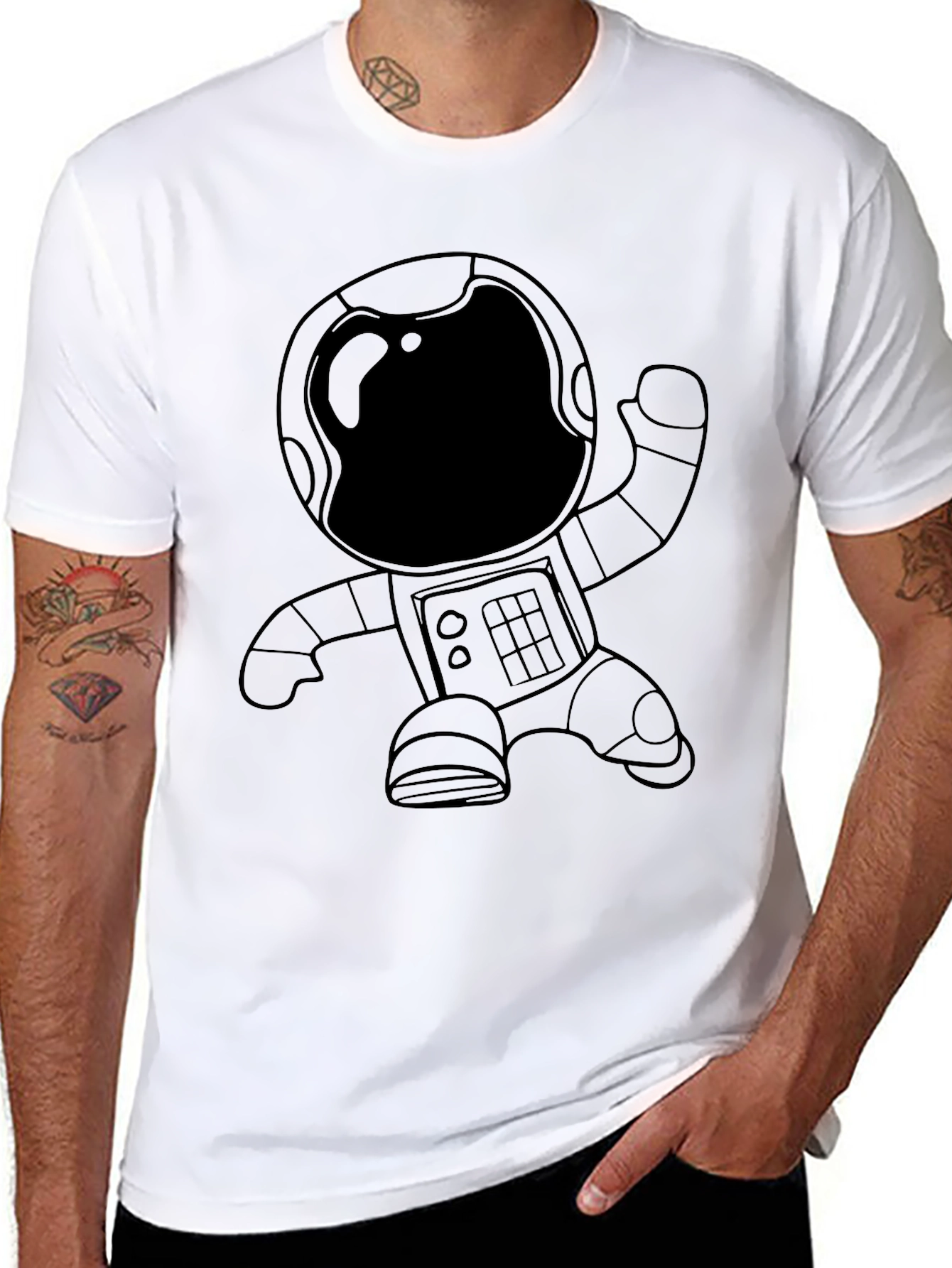 Astronaut Graphic Tee - Black Cotton Casual T-Shirt
