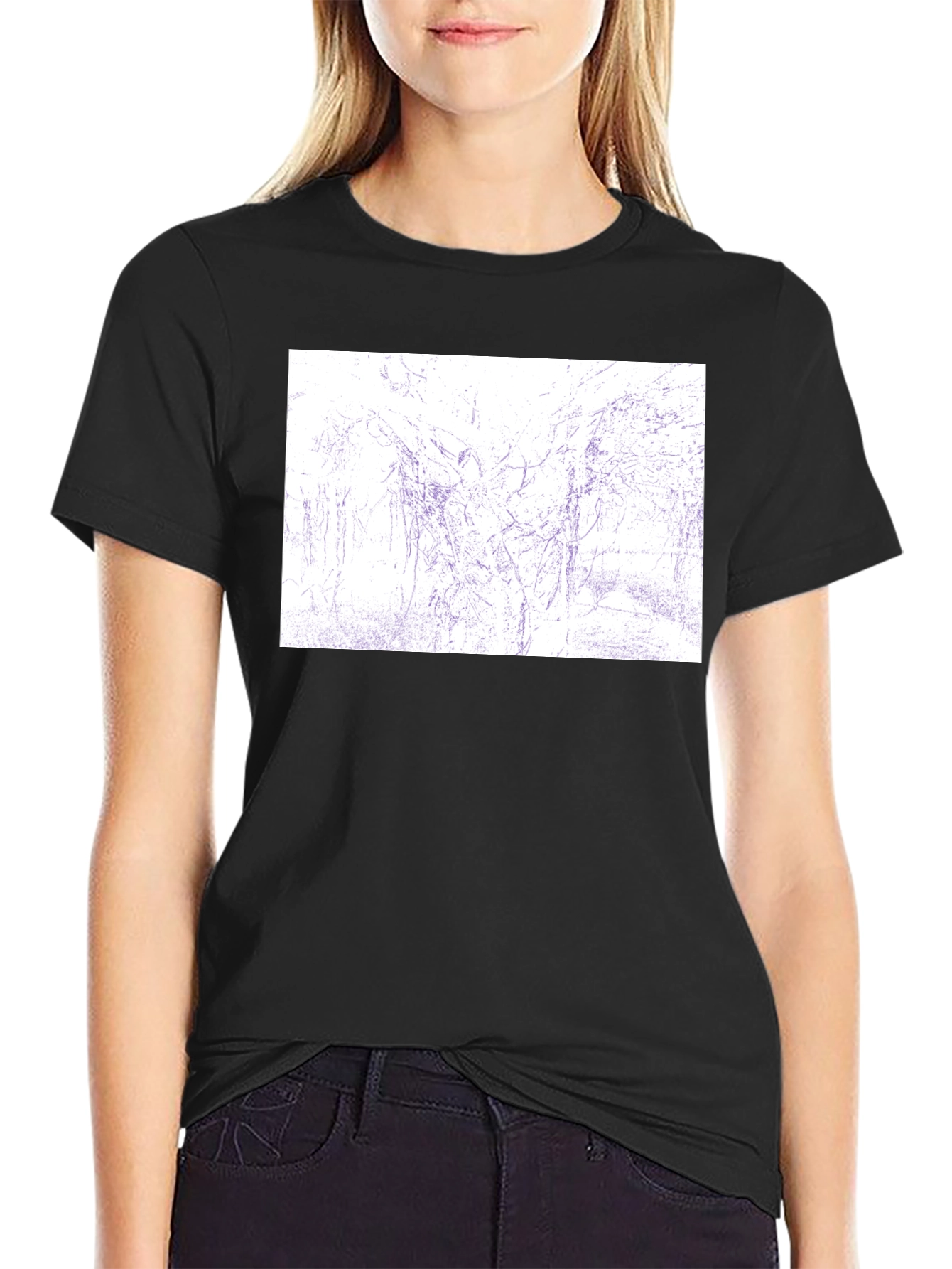 Abstract Sketch Print Black T-Shirt