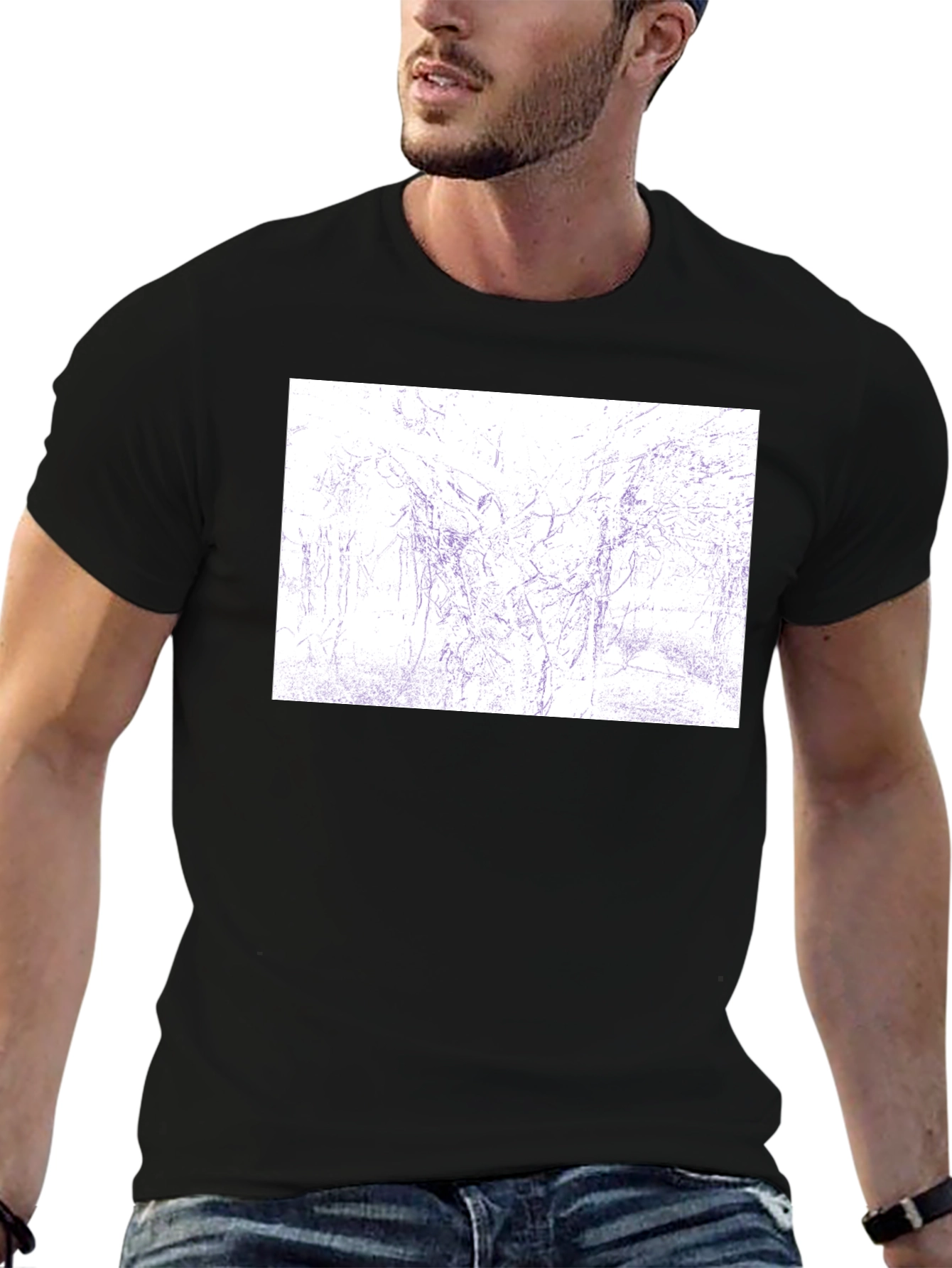 Abstract Sketch Print Black T-Shirt
