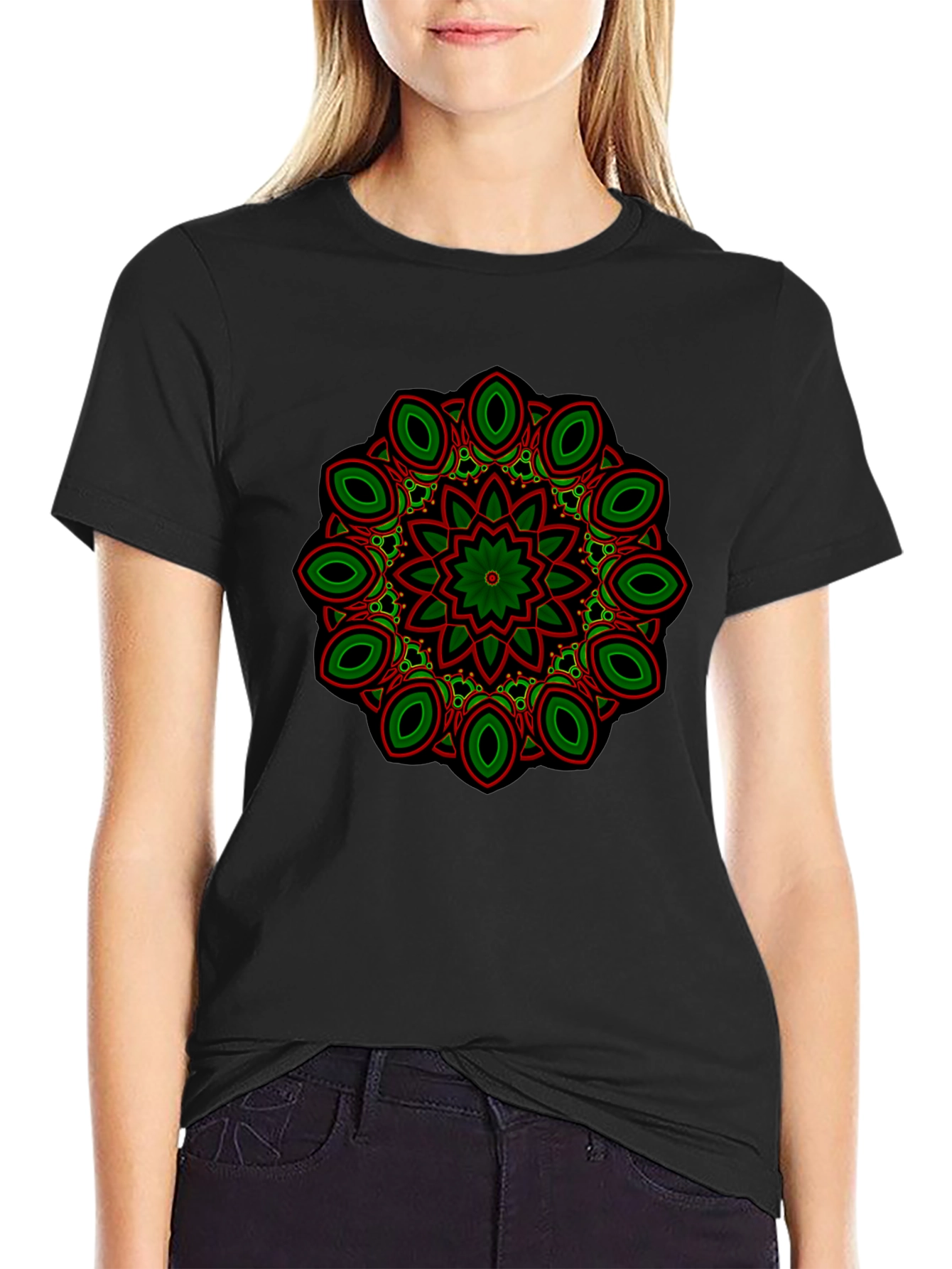 Black T-Shirt with Mandala Design
