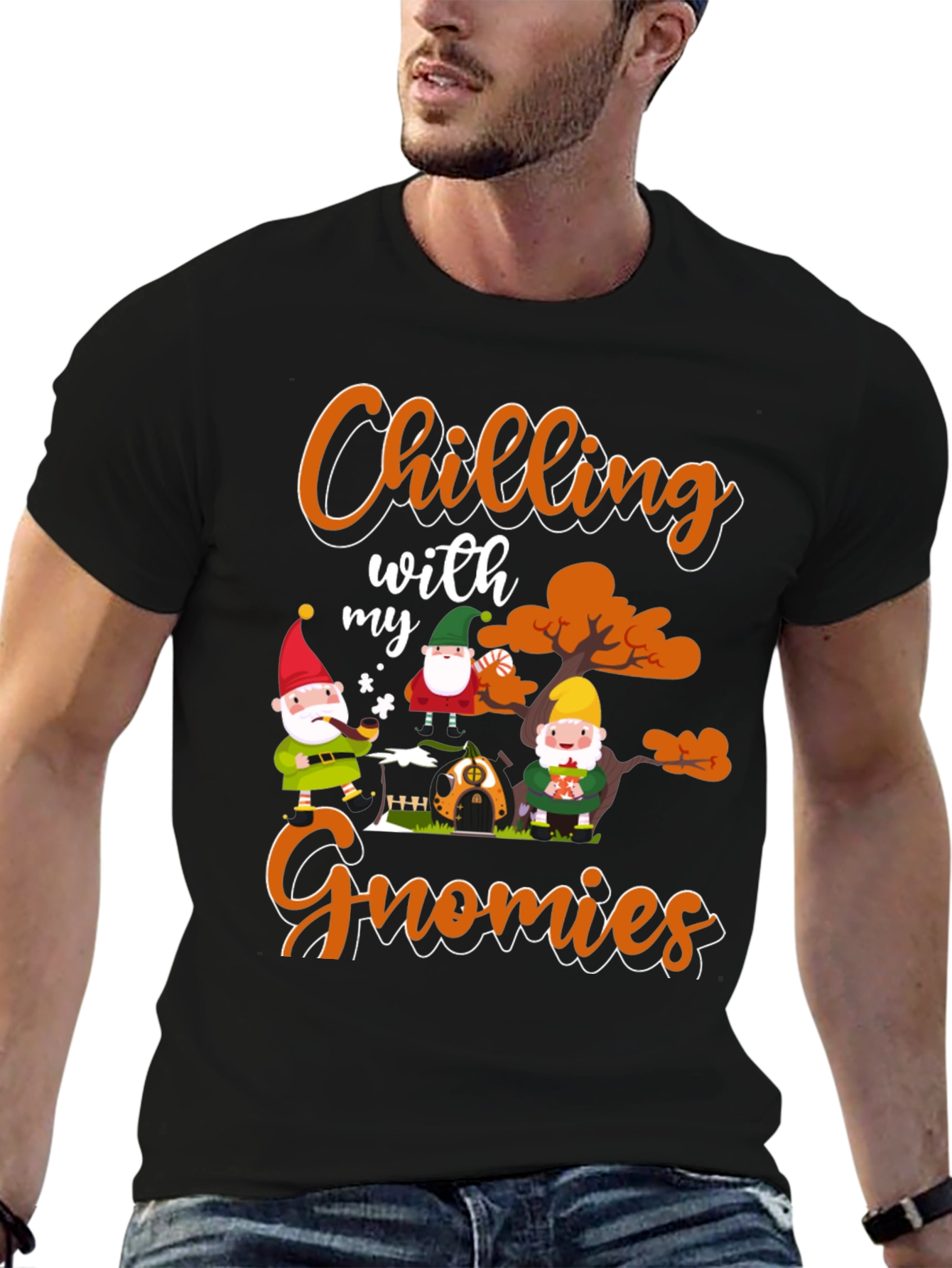 Chilling with my Gnomies Black T-Shirt