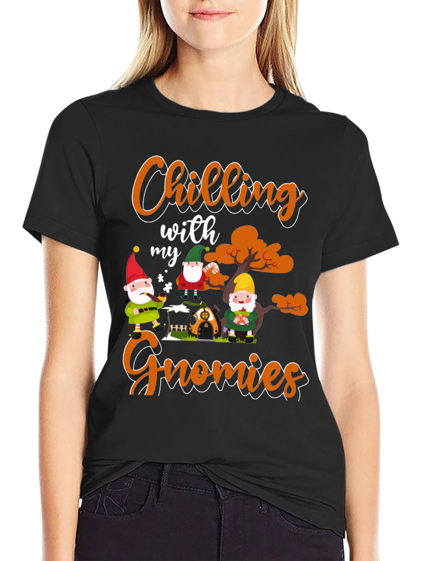 Chilling with my Gnomies Black T-Shirt