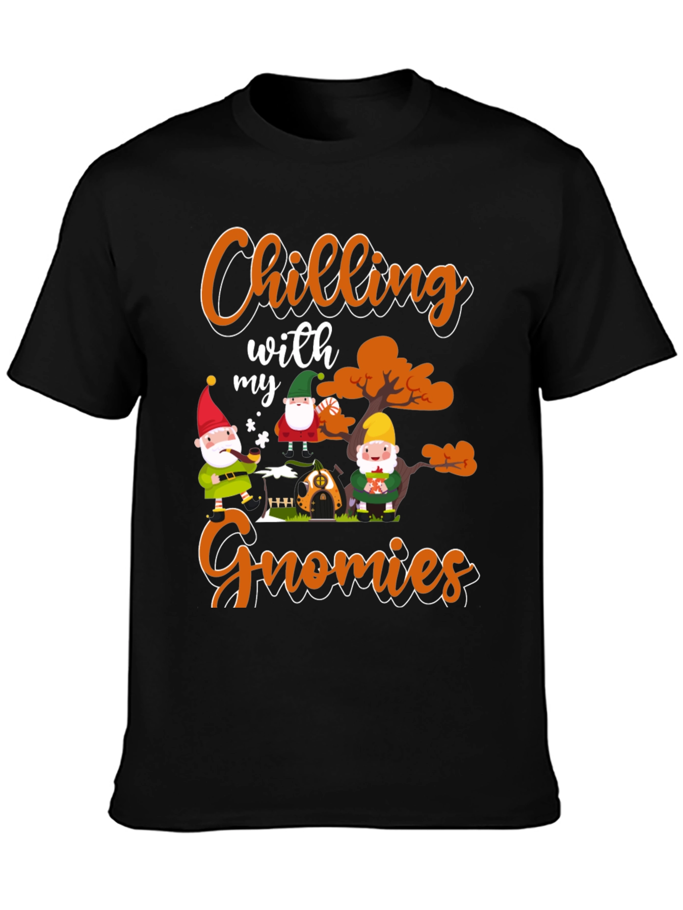 Chilling with my Gnomies Black T-Shirt