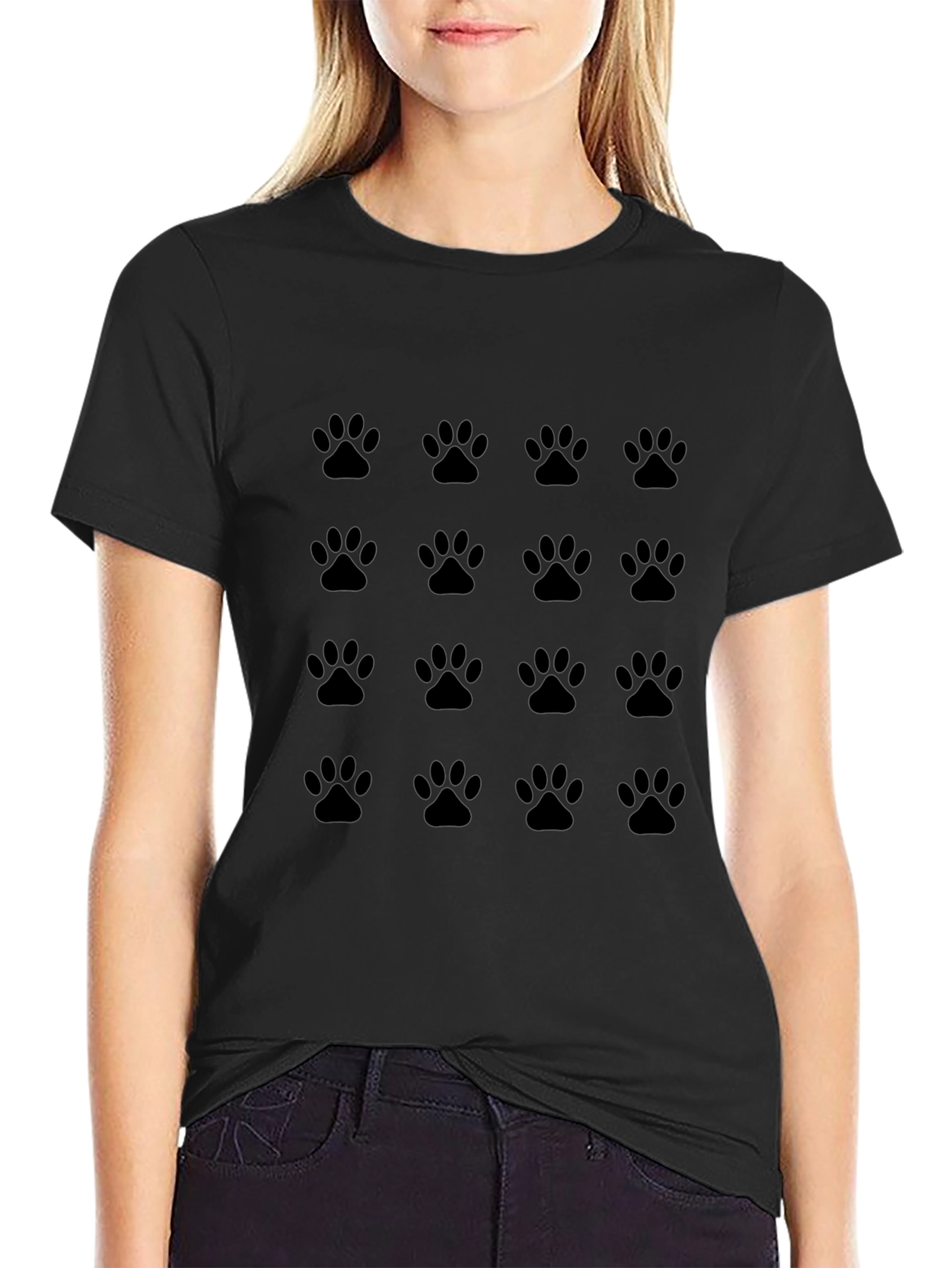 Paw Print Pattern Black T-Shirt
