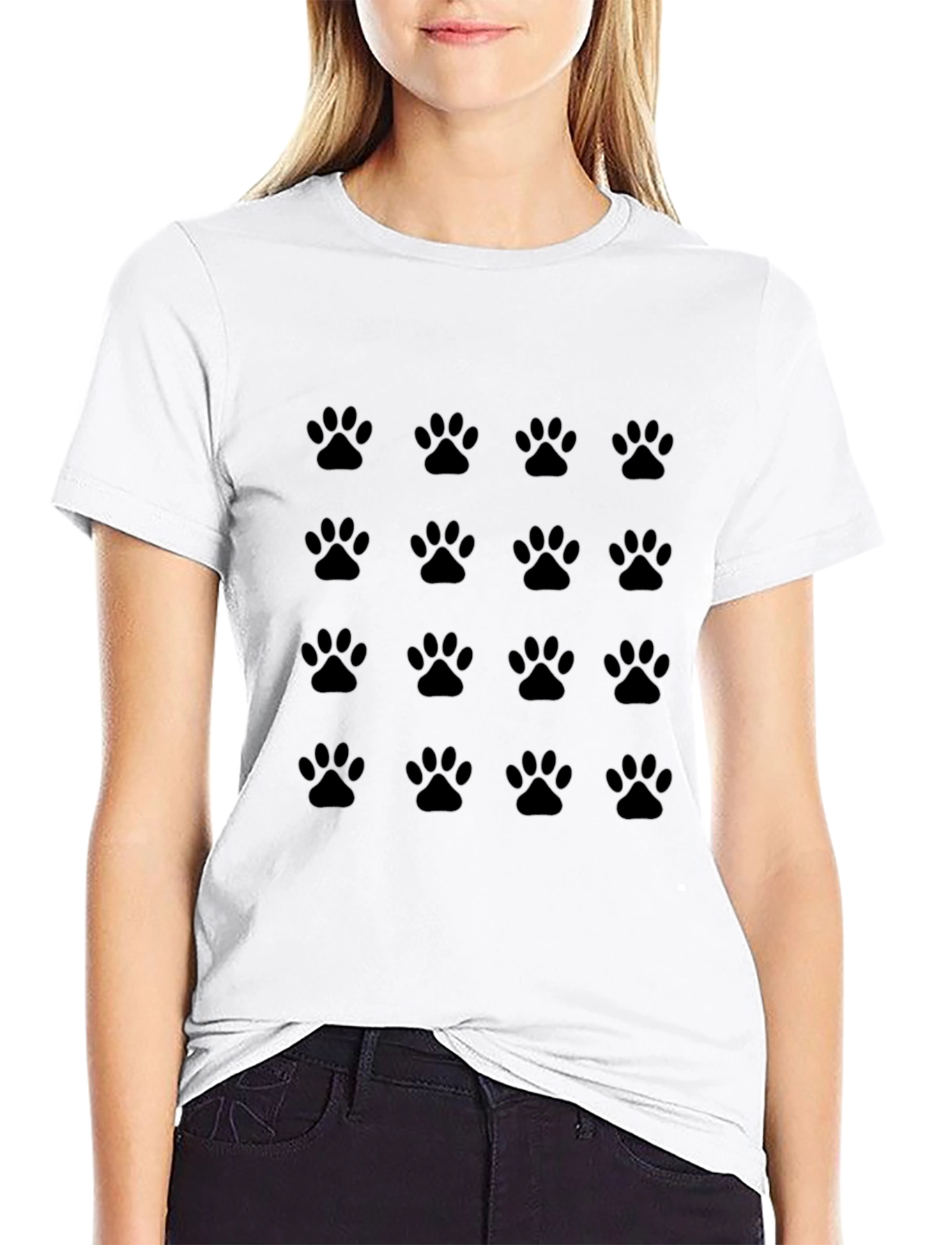 Paw Print Pattern Black T-Shirt