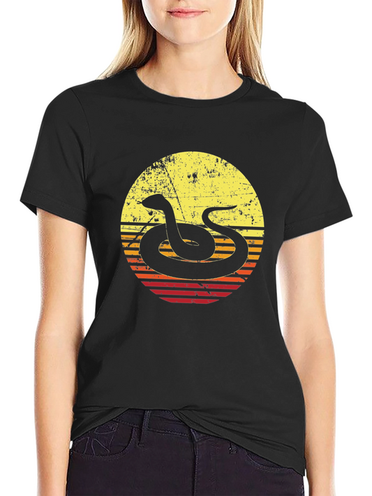 Retro Snake Graphic Tee - Vintage Style Black T-Shirt