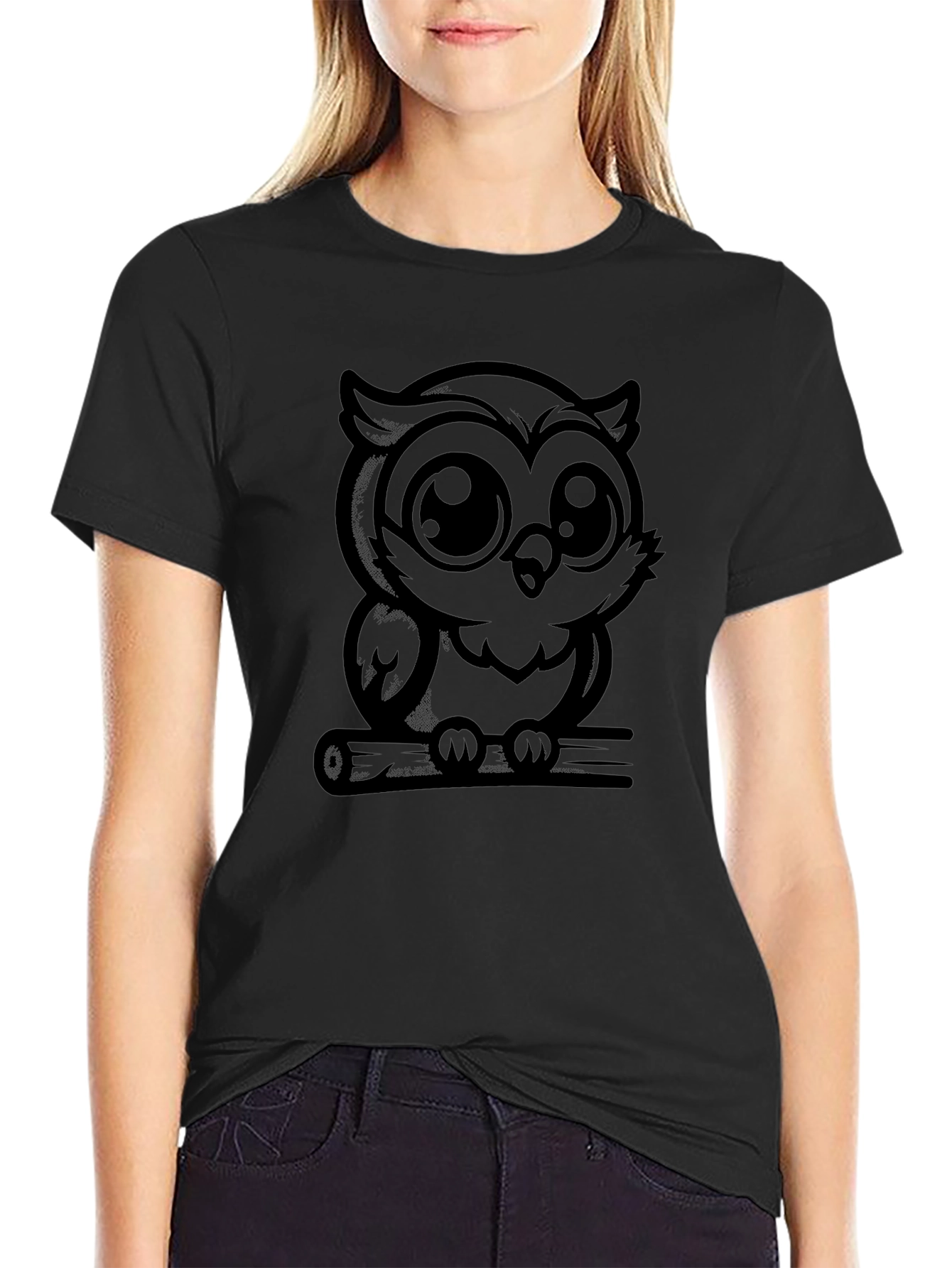 Mens Black Owl Graphic Tee