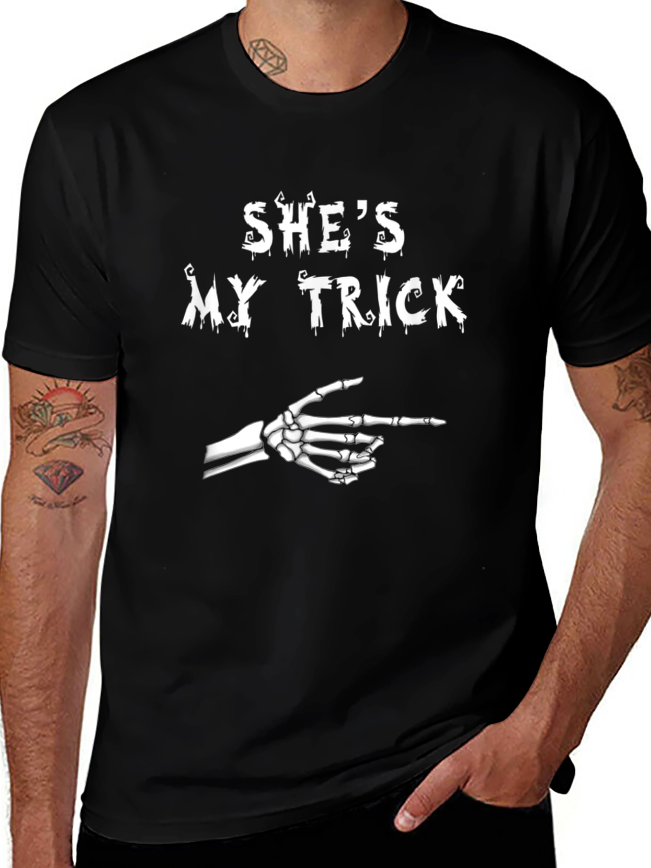 Shes My Trick Skeleton Hand Halloween T-Shirt