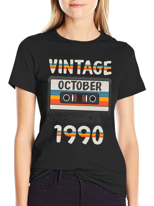 Vintage October 1990 Cassette Birthday T-Shirt