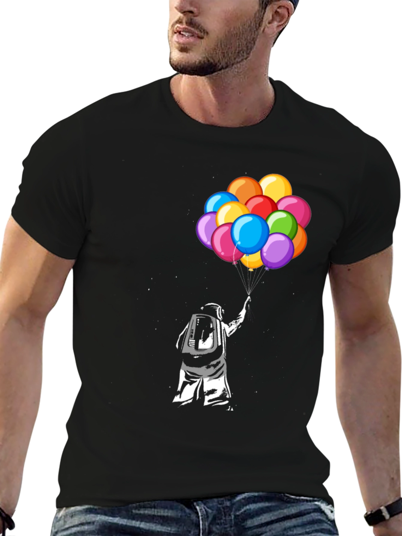 Astronaut Holding Balloons Graphic T-Shirt