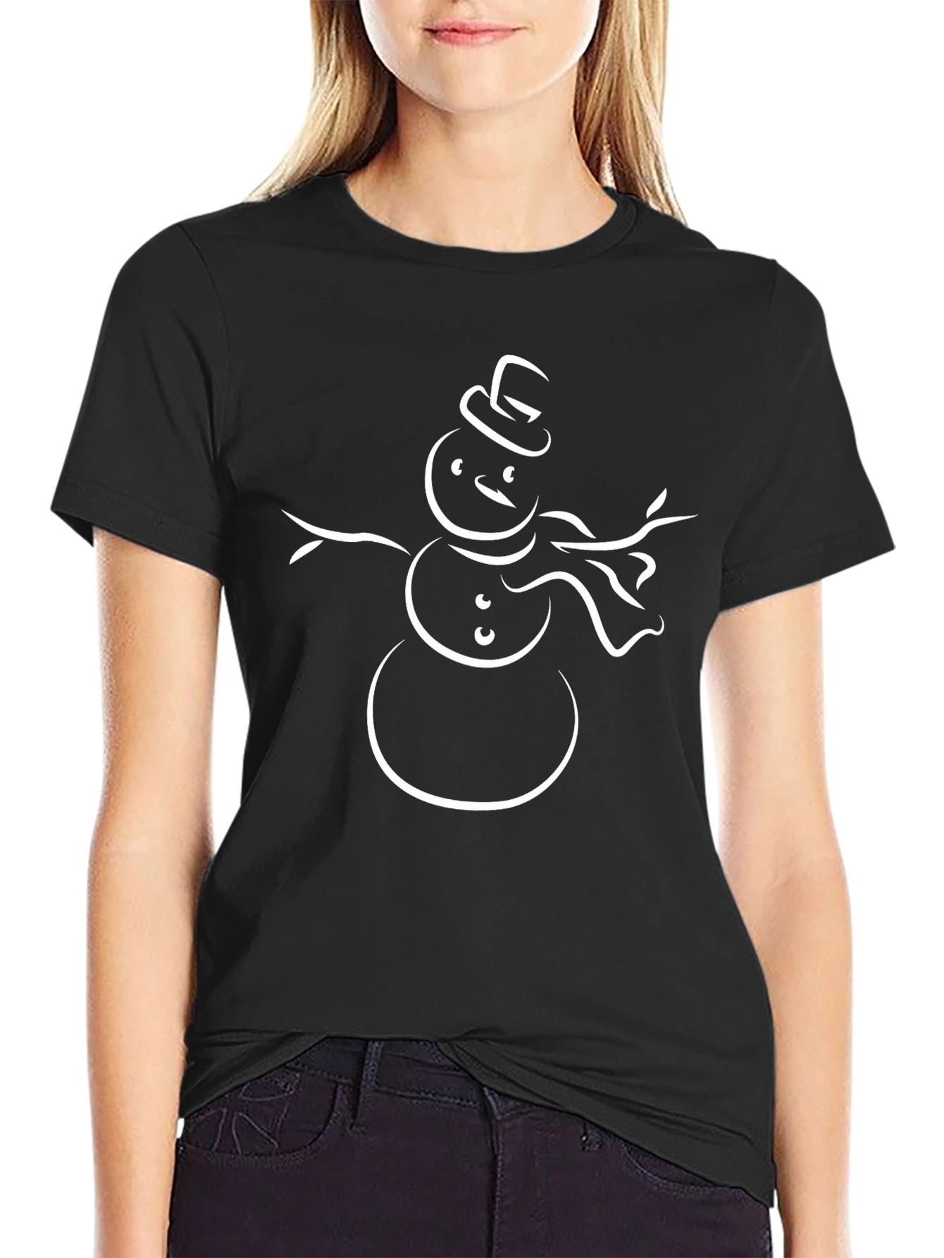 Snowman Graphic Tee - Black Holiday Shirt