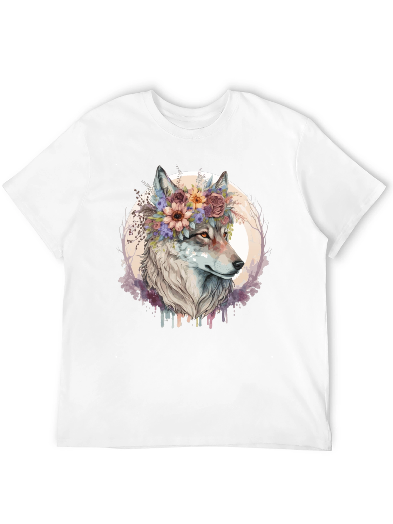 Wolf Flower Crown Graphic Tee - Unisex Black T-Shirt