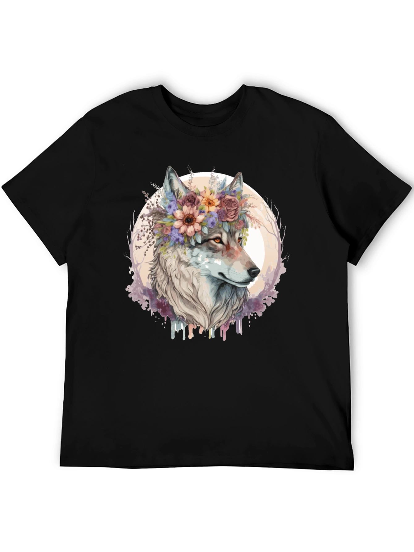 Wolf Flower Crown Graphic Tee - Unisex Black T-Shirt