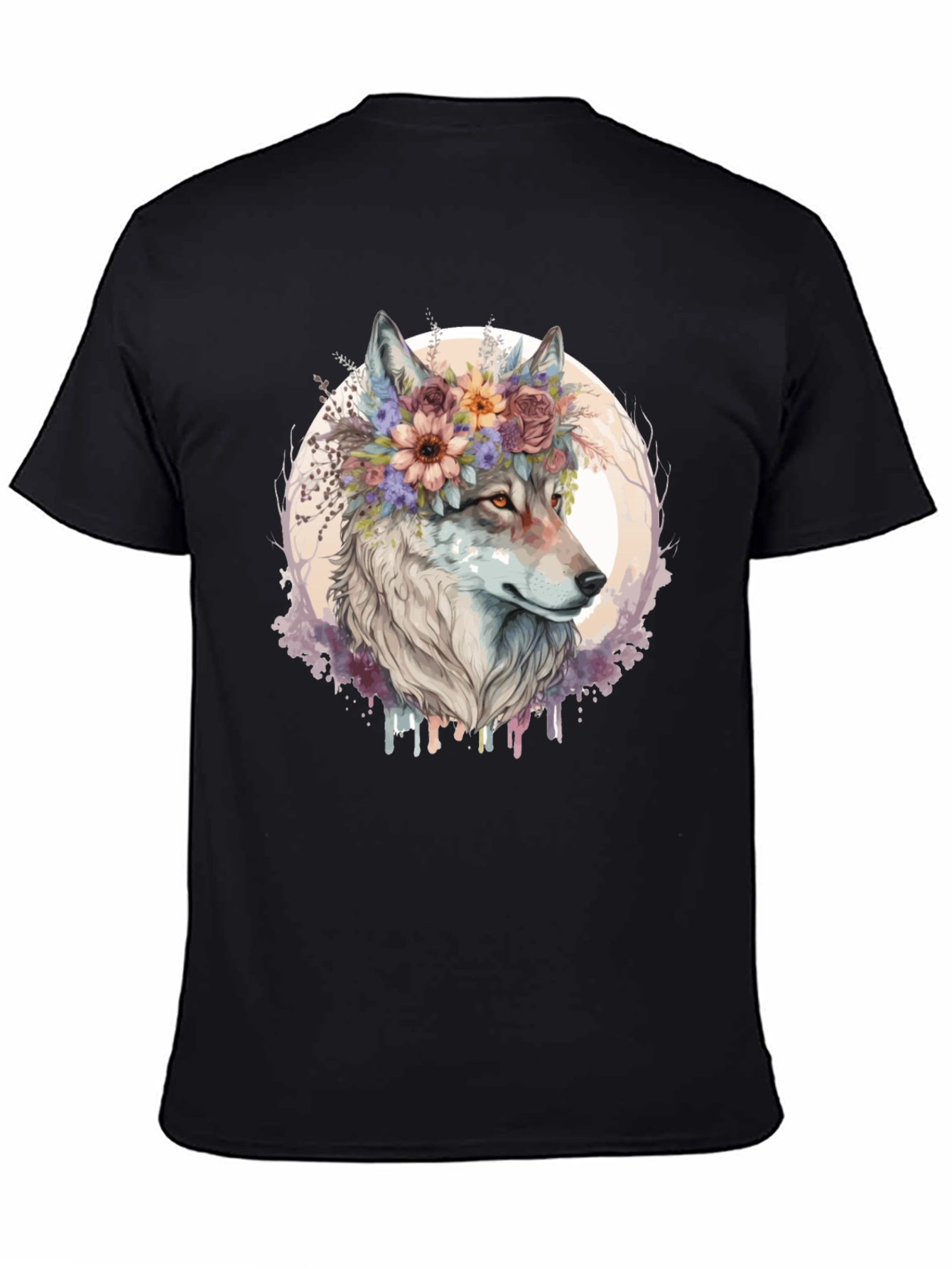 Wolf Flower Crown Graphic Tee - Unisex Black T-Shirt