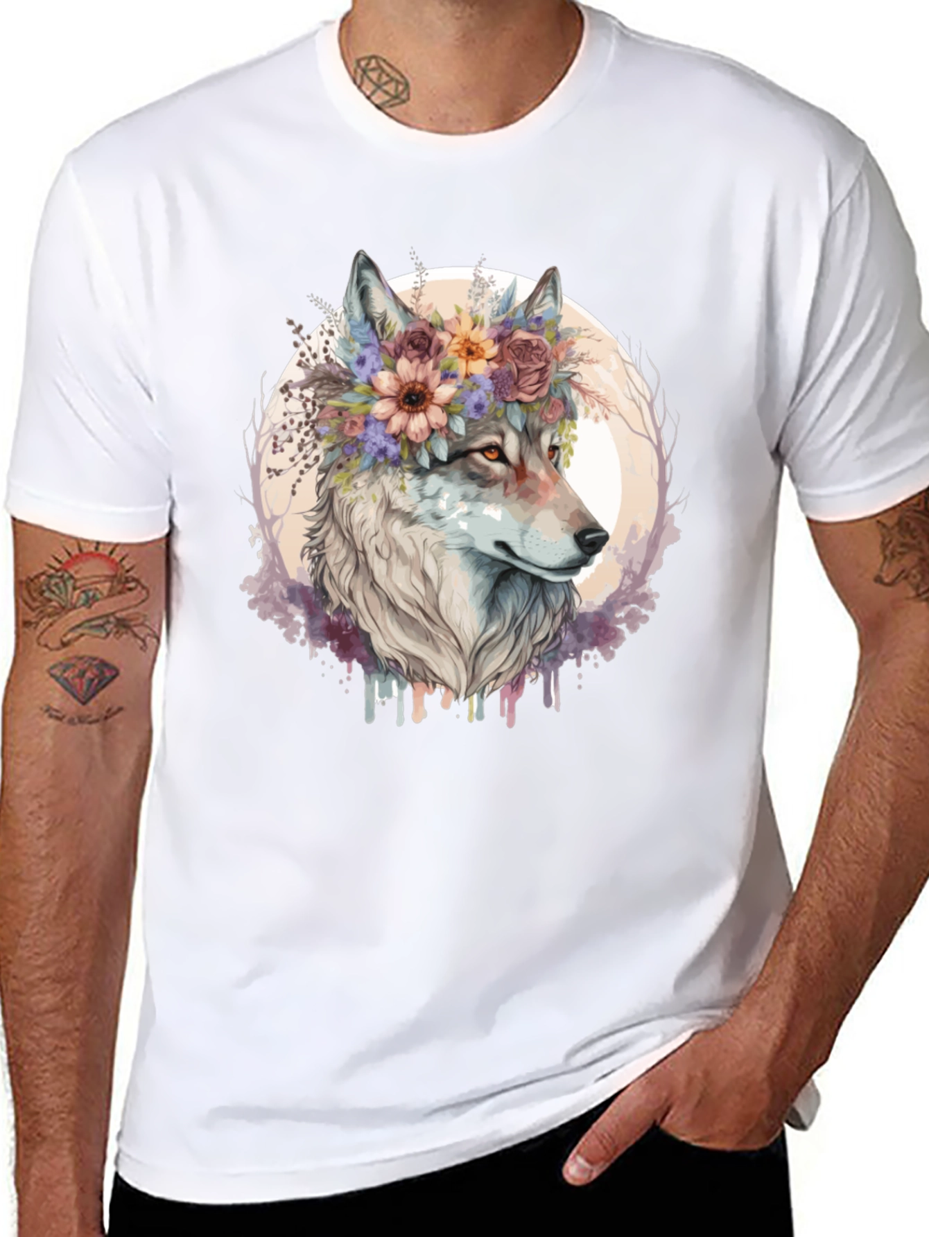 Wolf Flower Crown Graphic Tee - Unisex Black T-Shirt