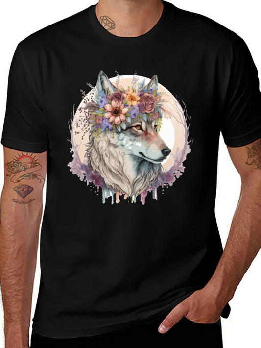 Wolf Flower Crown Graphic Tee - Unisex Black T-Shirt