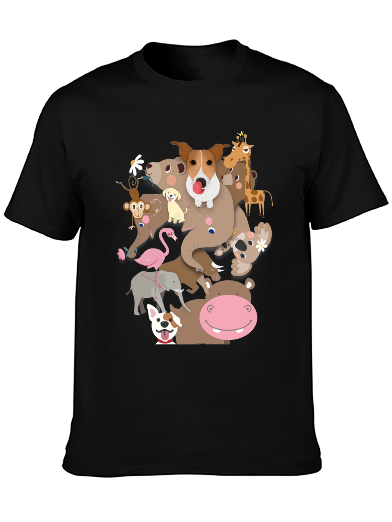 Animal Friends Stack Black Graphic T-Shirt