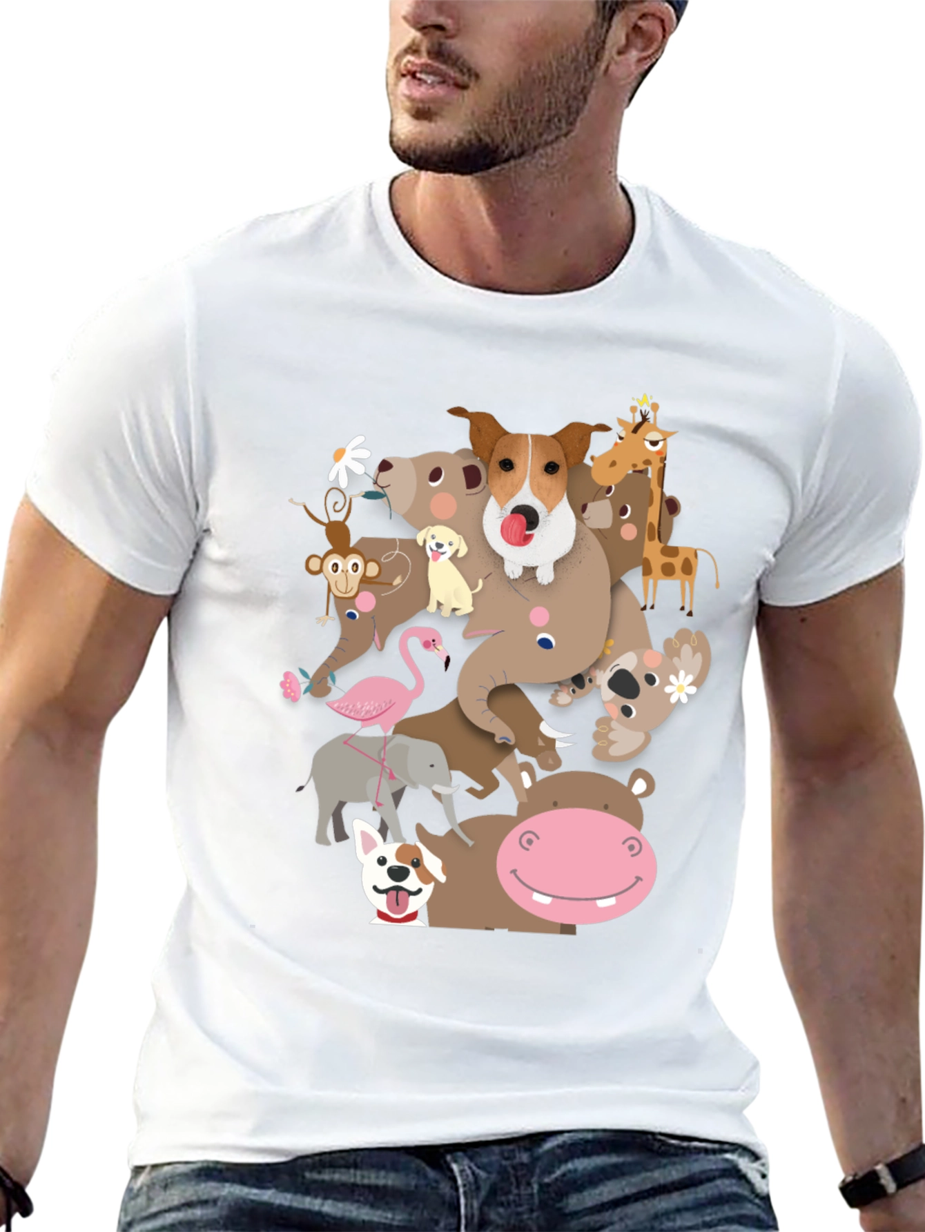 Animal Friends Stack Black Graphic T-Shirt