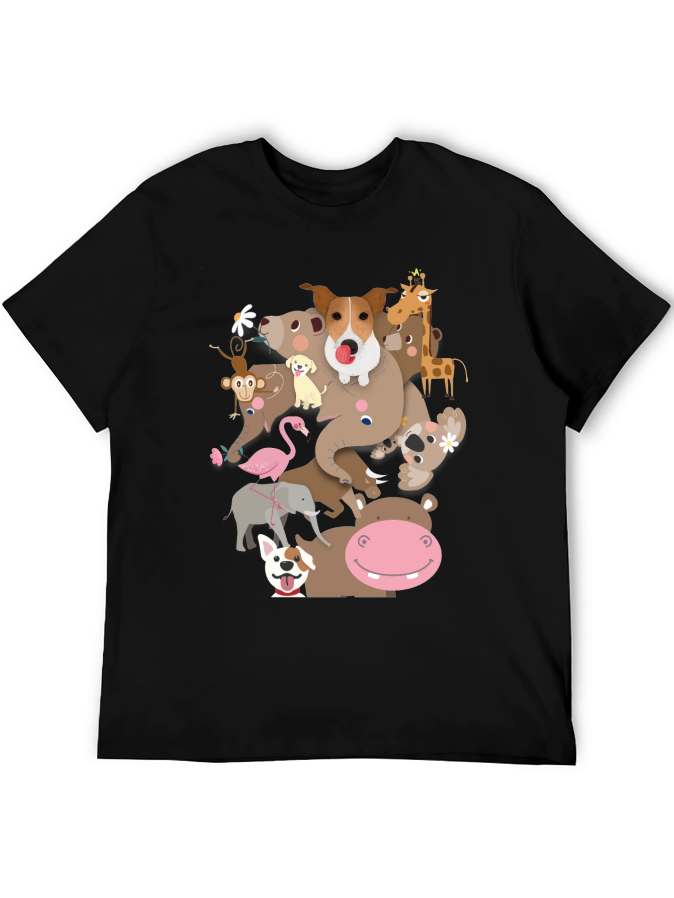 Animal Friends Stack Black Graphic T-Shirt