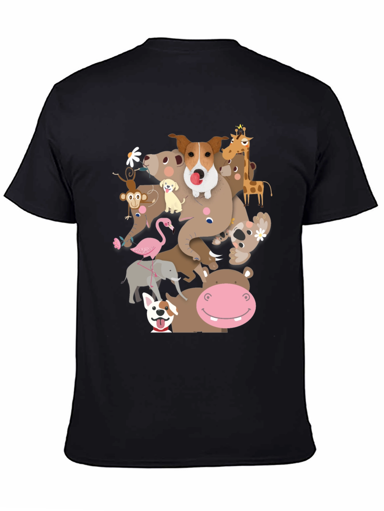 Animal Friends Stack Black Graphic T-Shirt