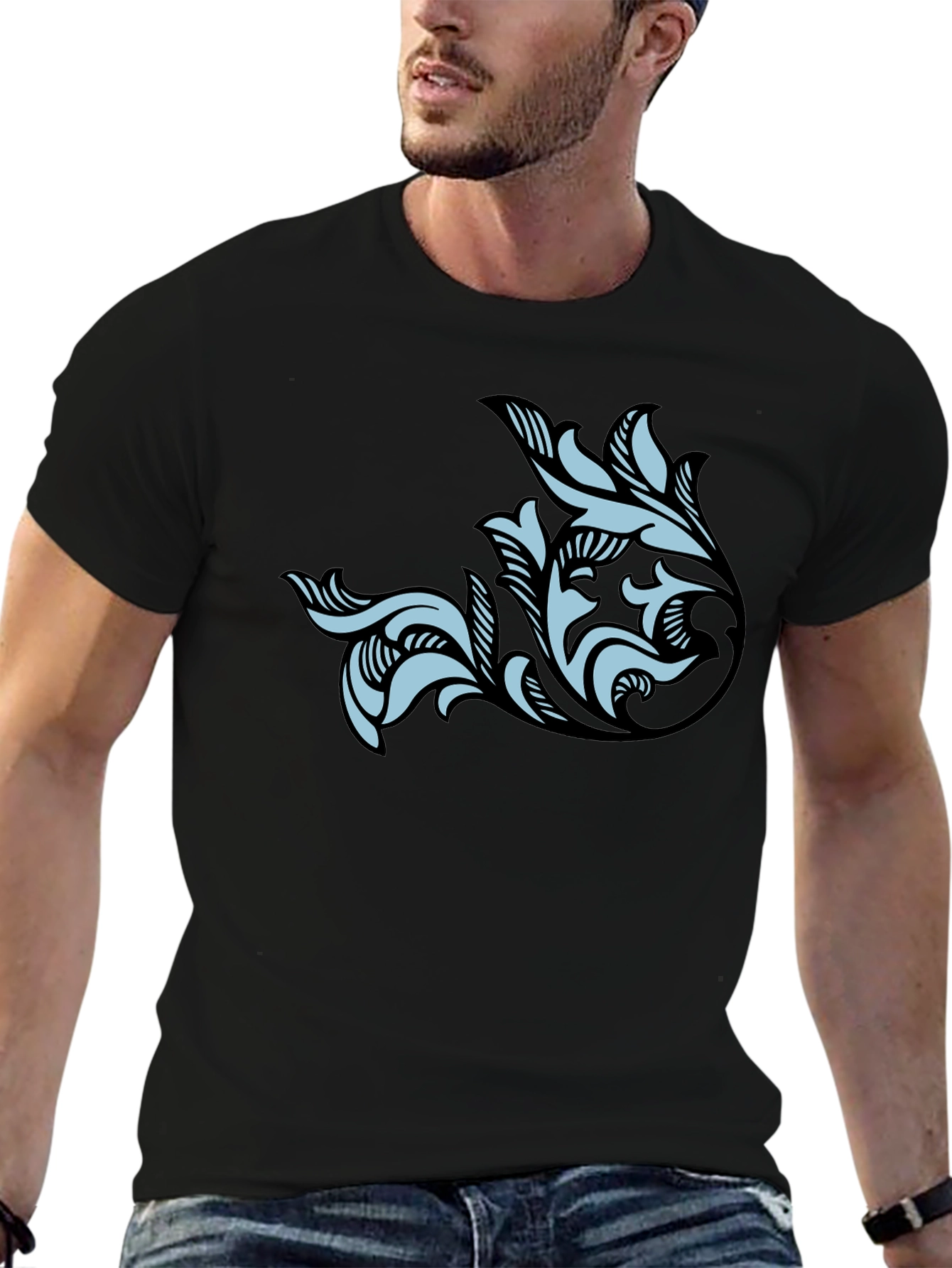 Stylish Black T-Shirt with Floral Graphic Print