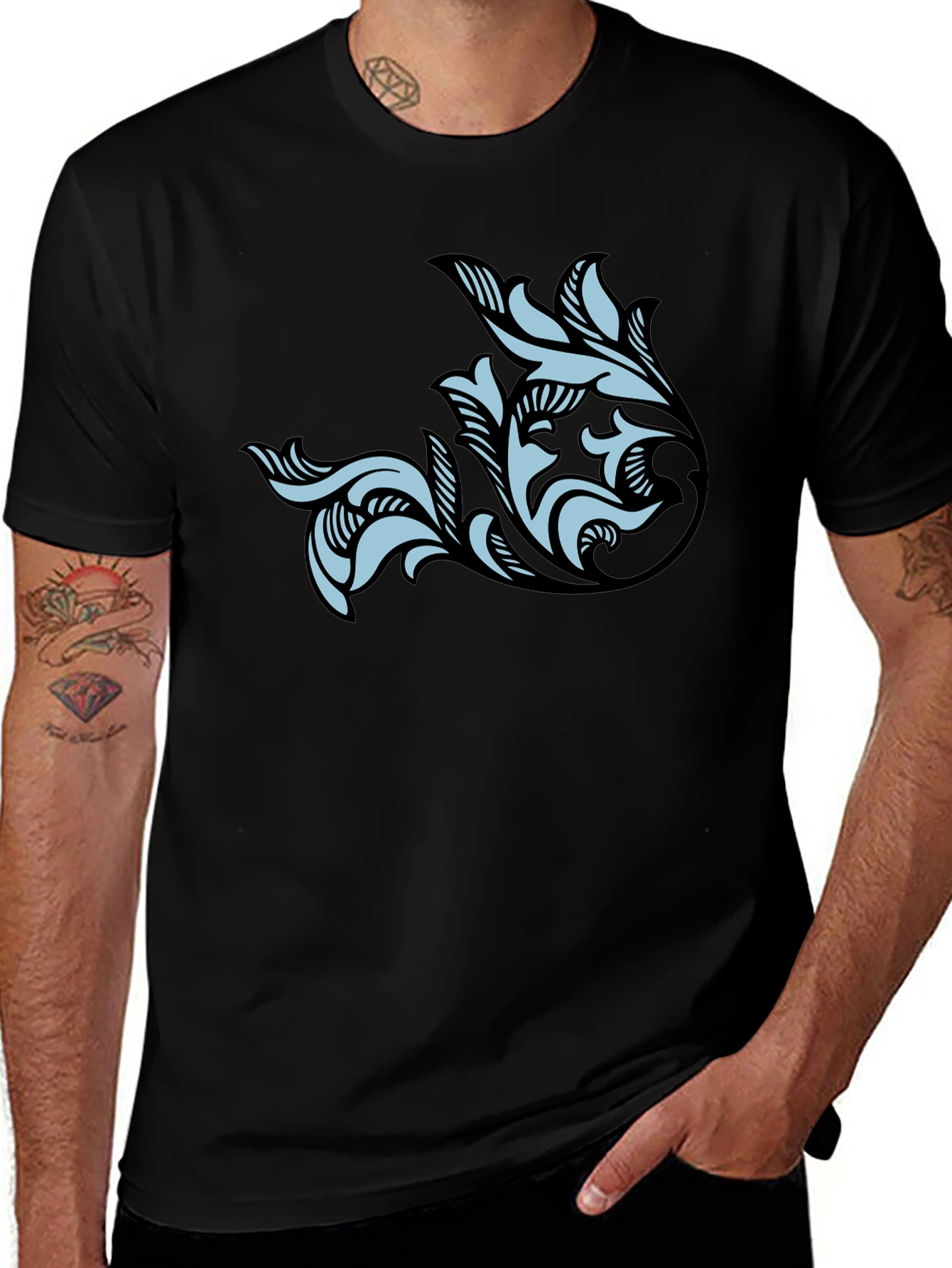Stylish Black T-Shirt with Floral Graphic Print