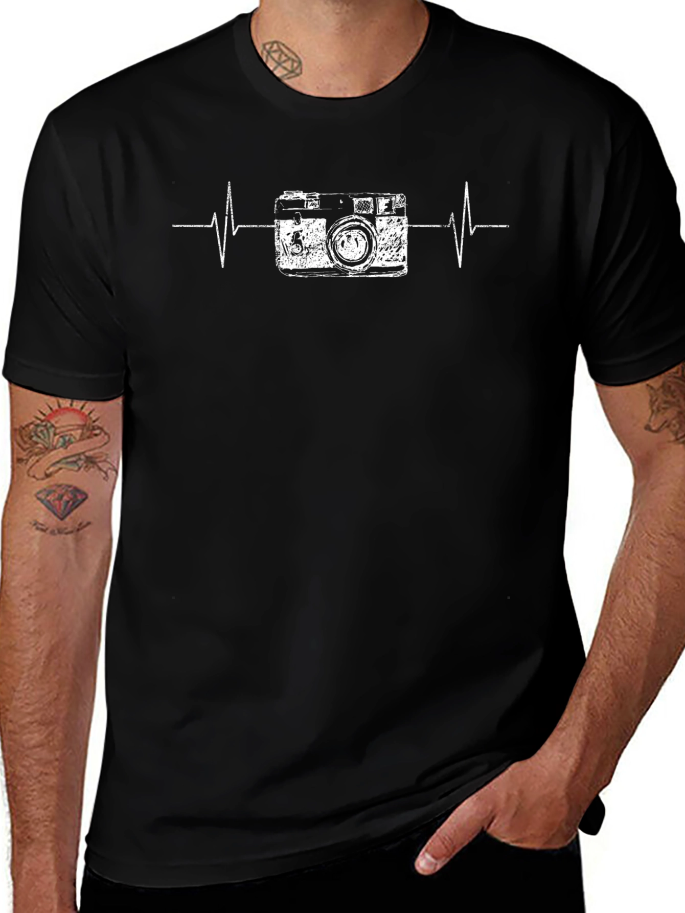 Camera Heartbeat Graphic T-Shirt - Black