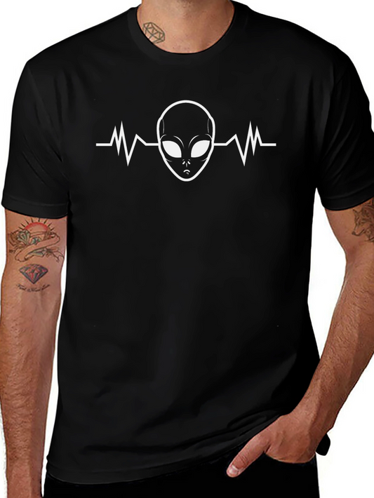 Alien Heartbeat Graphic Tee - Black Cotton T-Shirt