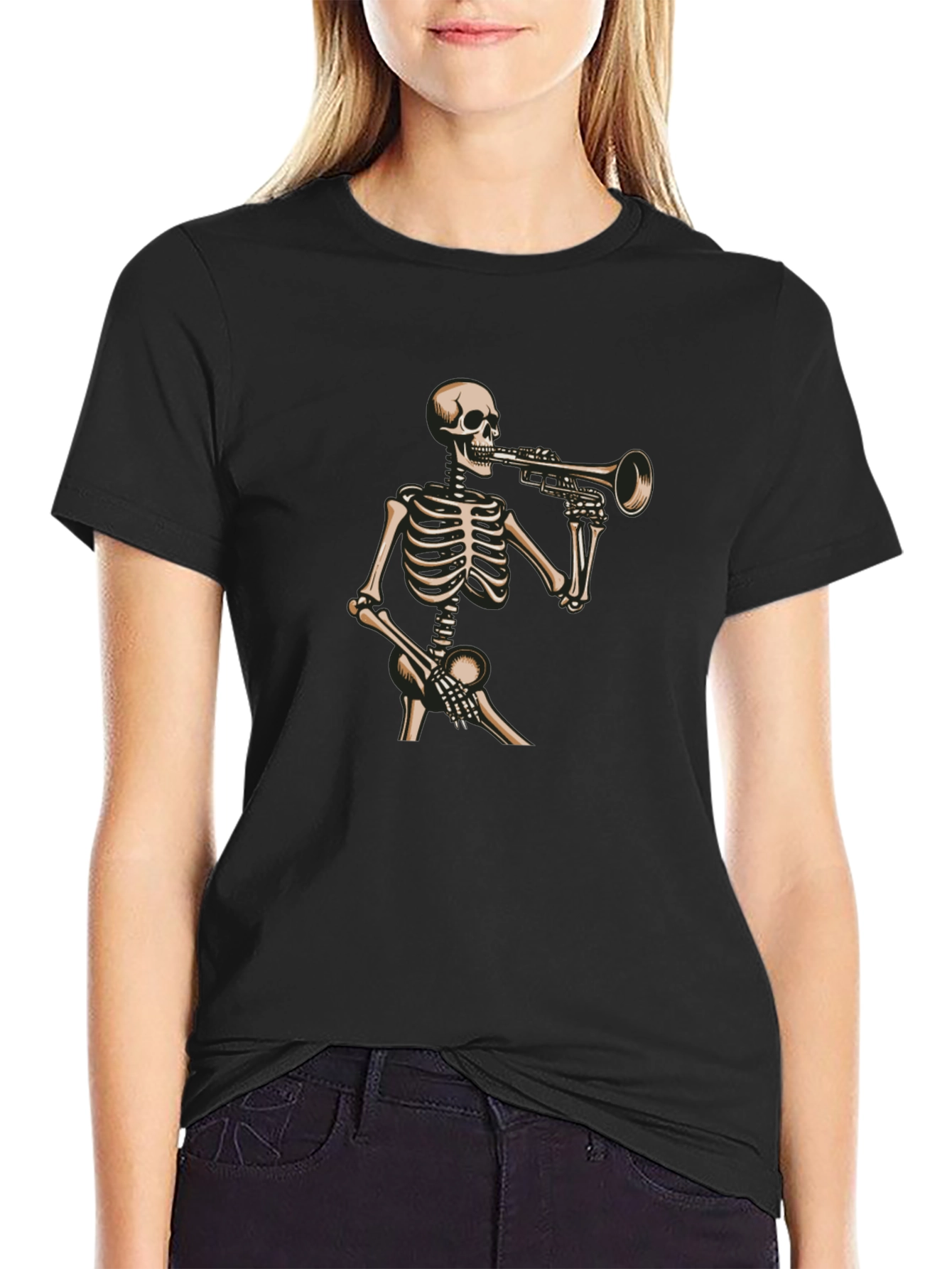 Skeleton Trumpet Player Graphic T-Shirt
