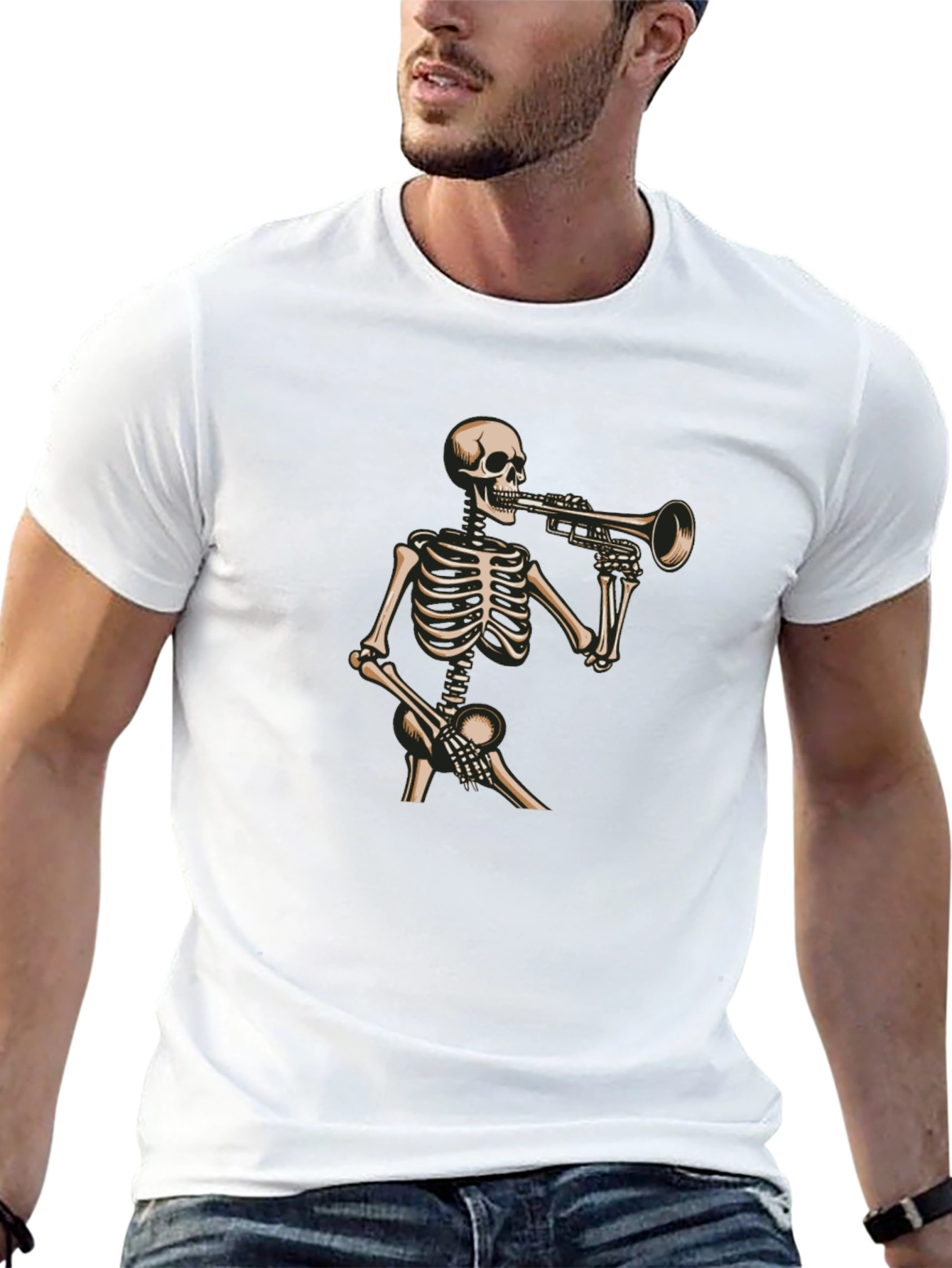 Skeleton Trumpet Player Graphic T-Shirt