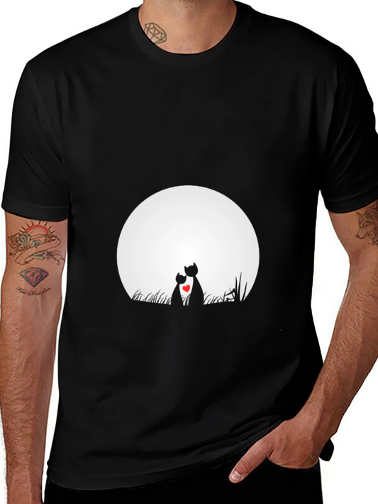 Love Cats T-Shirt - Romantic Moon Graphic Tee