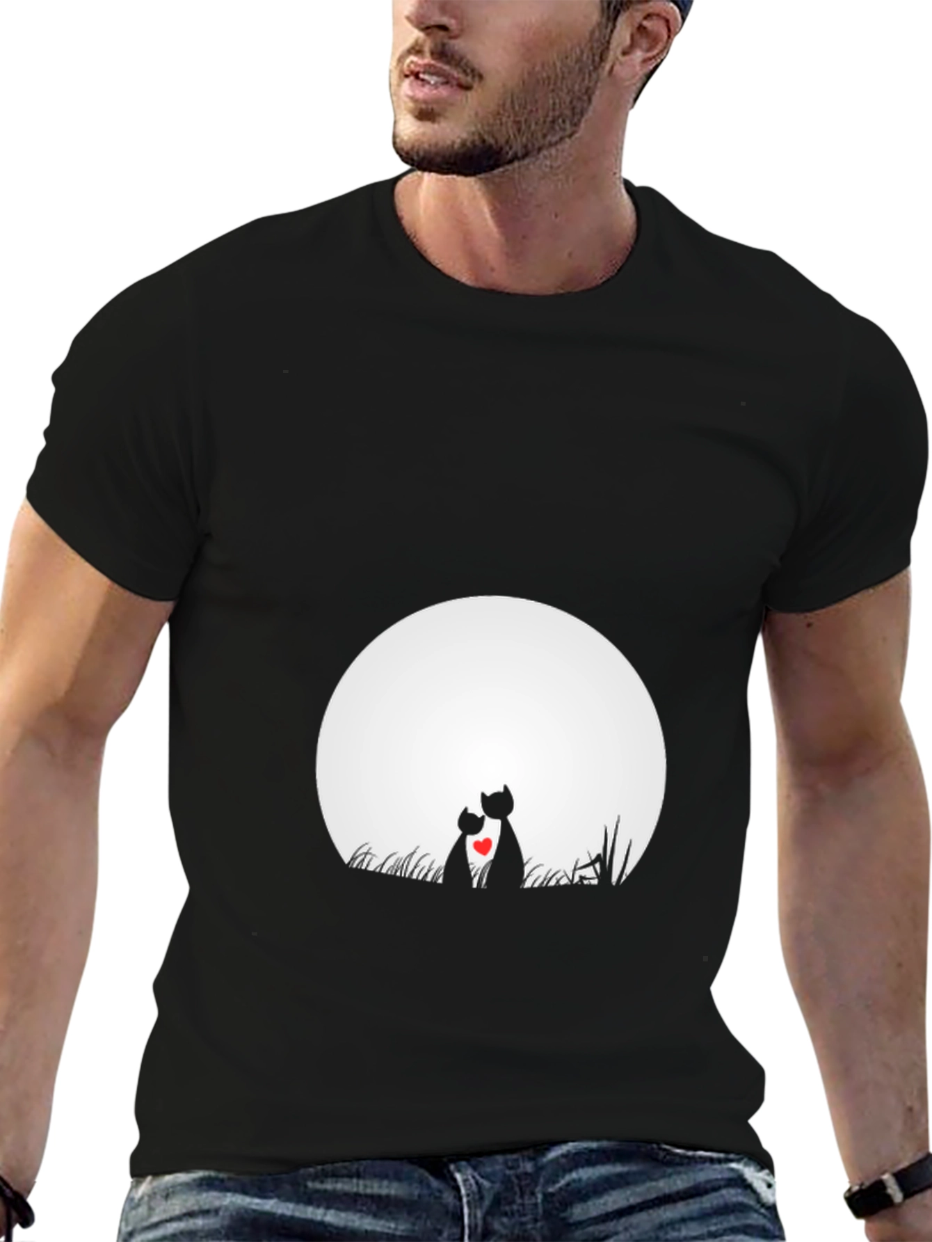 Love Cats T-Shirt - Romantic Moon Graphic Tee