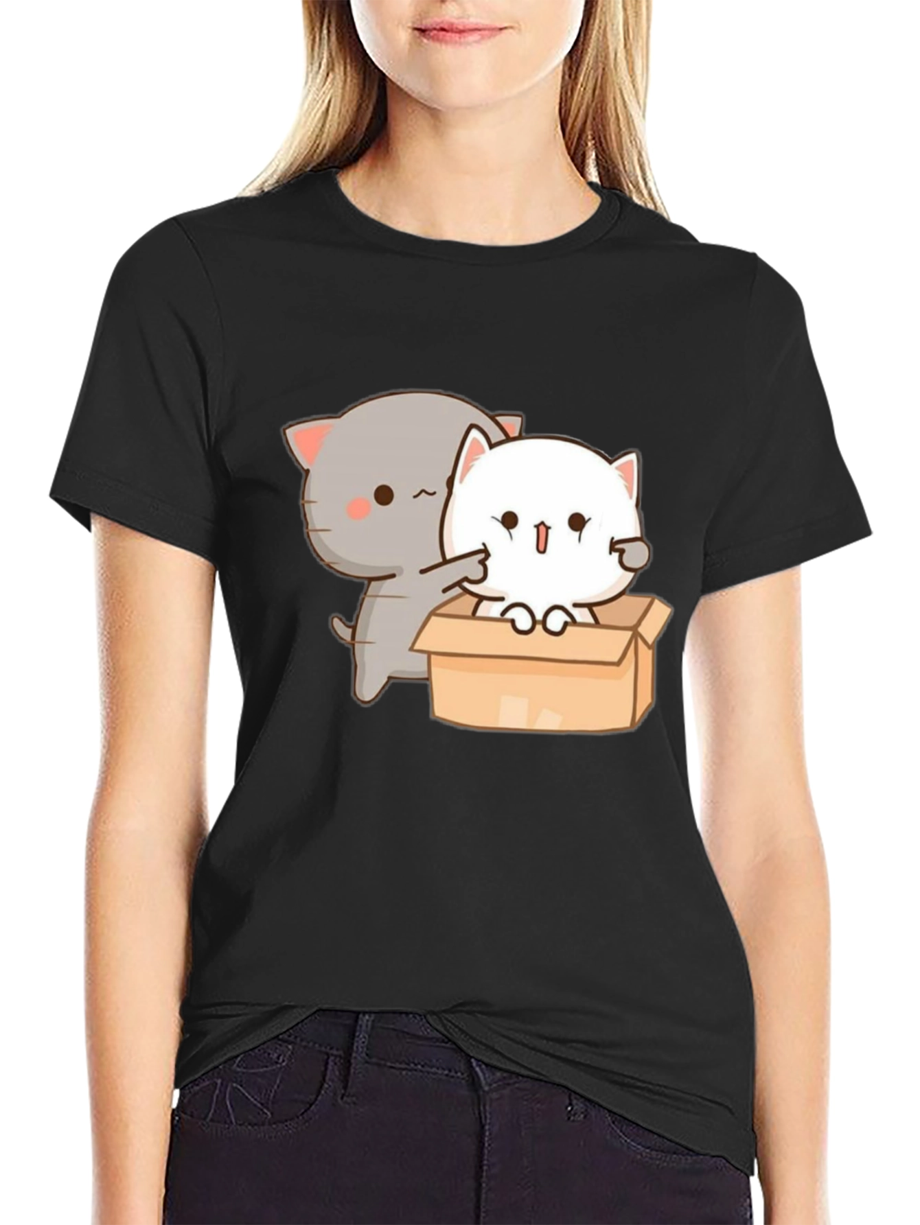 Cute Cat in Box Graphic T-Shirt