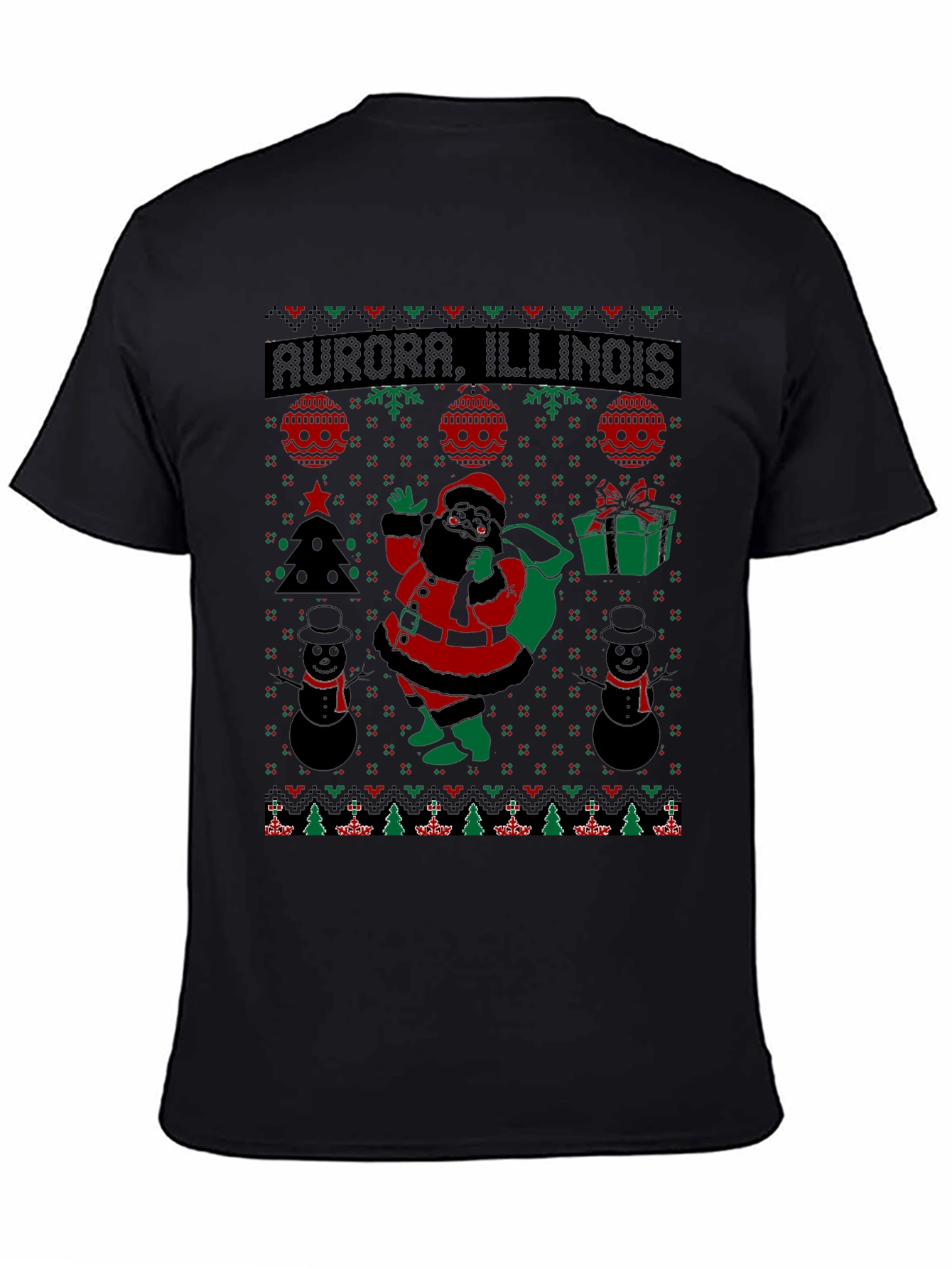 Aurora Illinois Black Santa Christmas T-Shirt