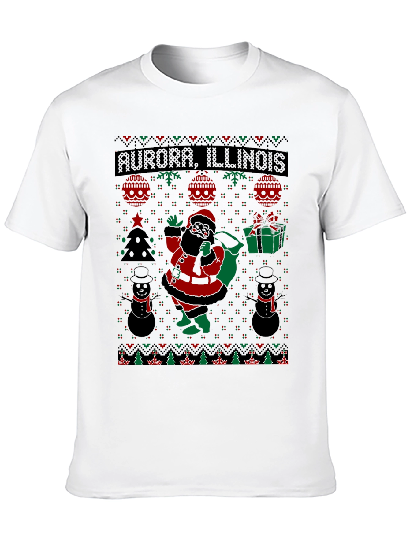 Aurora Illinois Black Santa Christmas T-Shirt