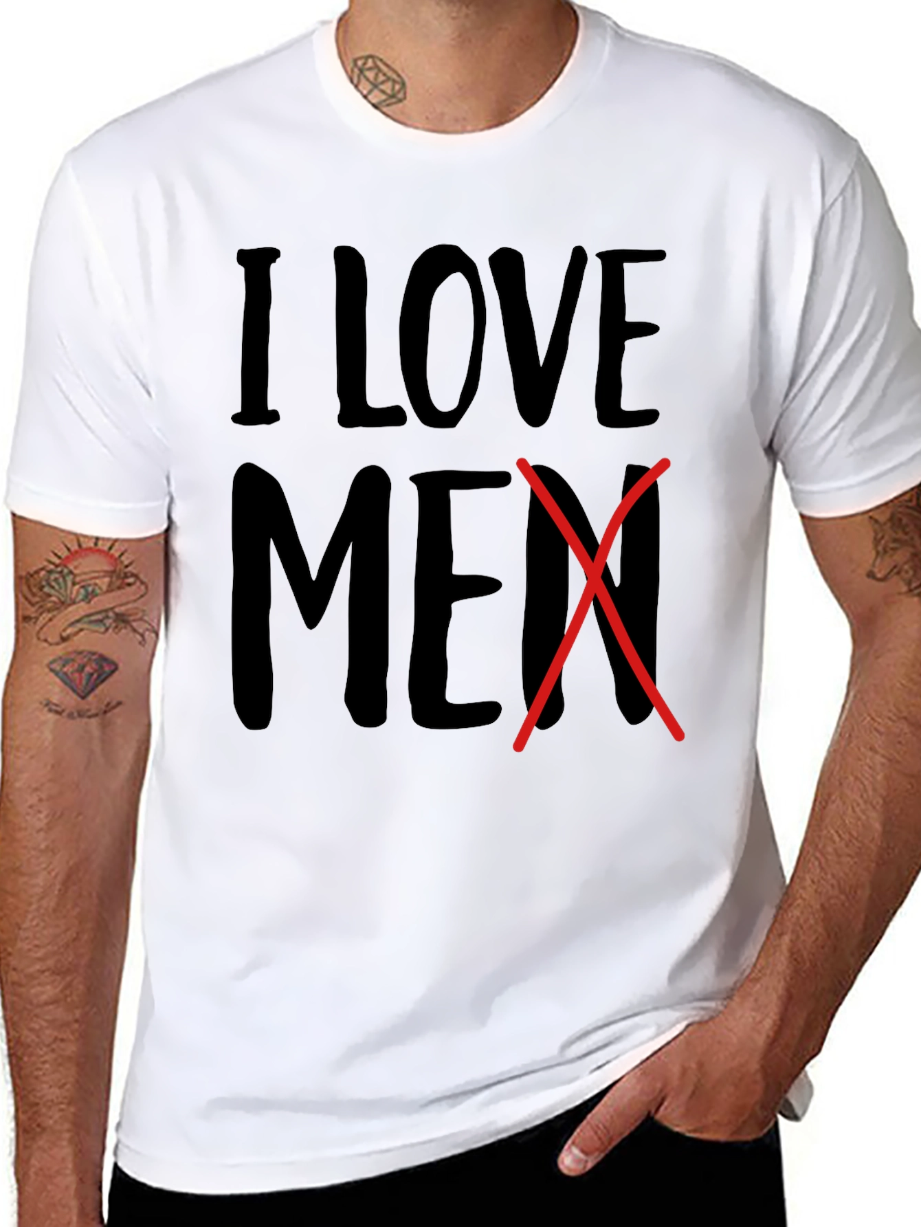 I Love Men Crossed Out Novelty T-Shirt