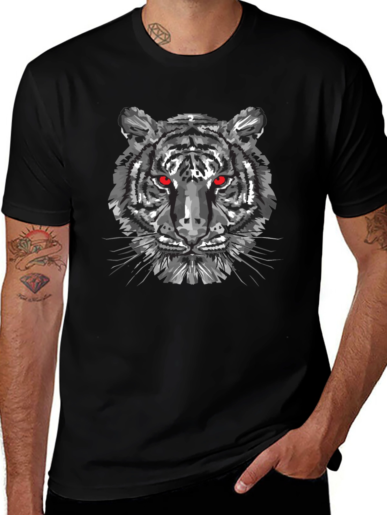 Black Tiger Graphic Tee - Mens Crew Neck T-Shirt