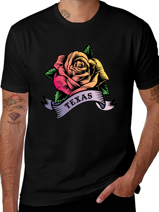 Texas Rose Graphic T-Shirt - Mens Black Tee