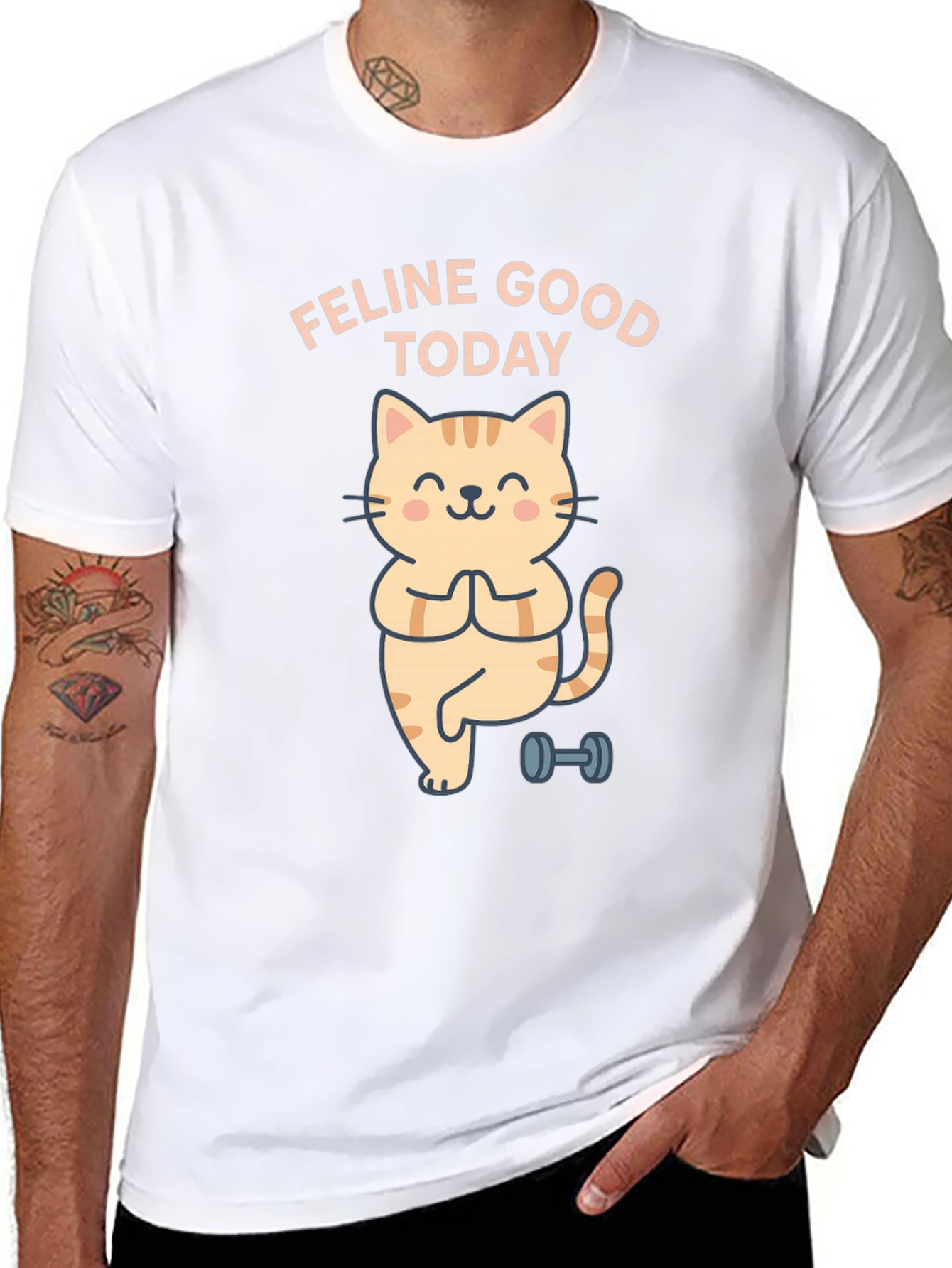 Feline Good Today Cat Yoga Black T-Shirt