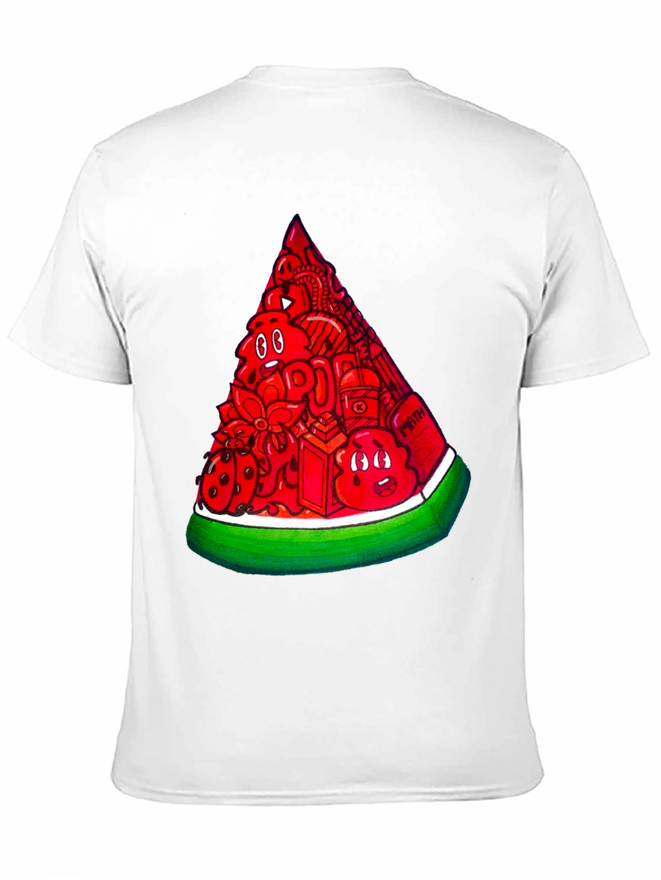 Mens Black Tee with Watermelon Doodle Design