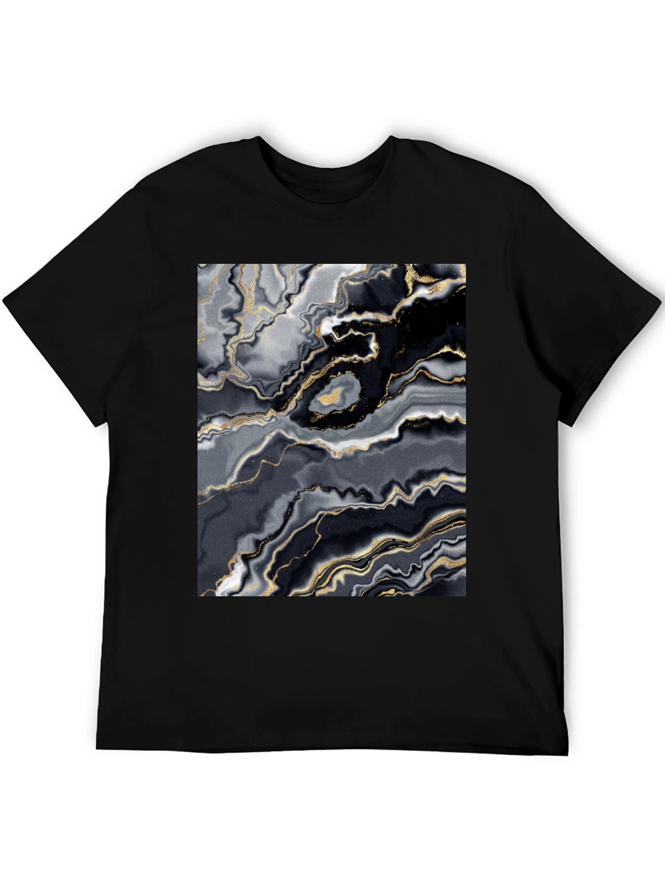 Modern Abstract Marble Print Black T-Shirt