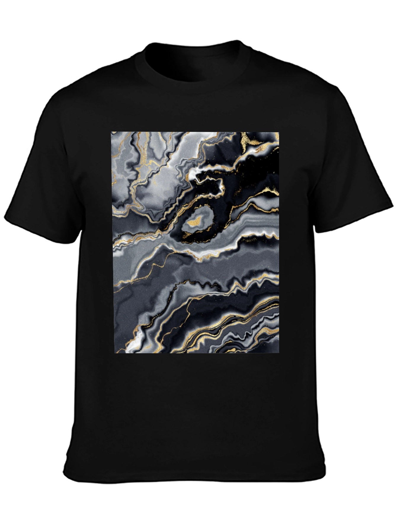 Modern Abstract Marble Print Black T-Shirt
