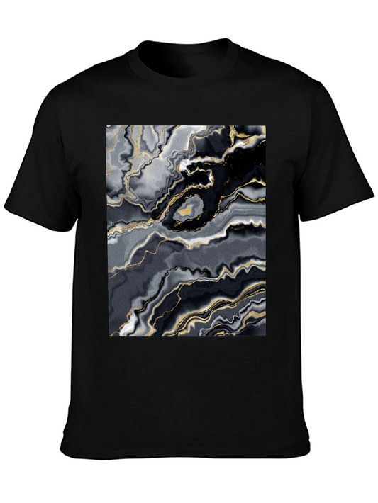 Modern Abstract Marble Print Black T-Shirt