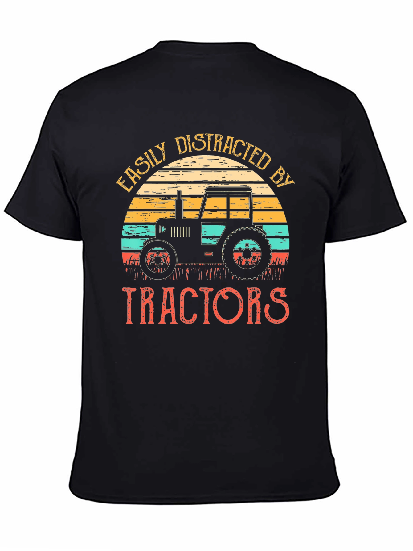 Easily Distracted By Tractors Black T-Shirt