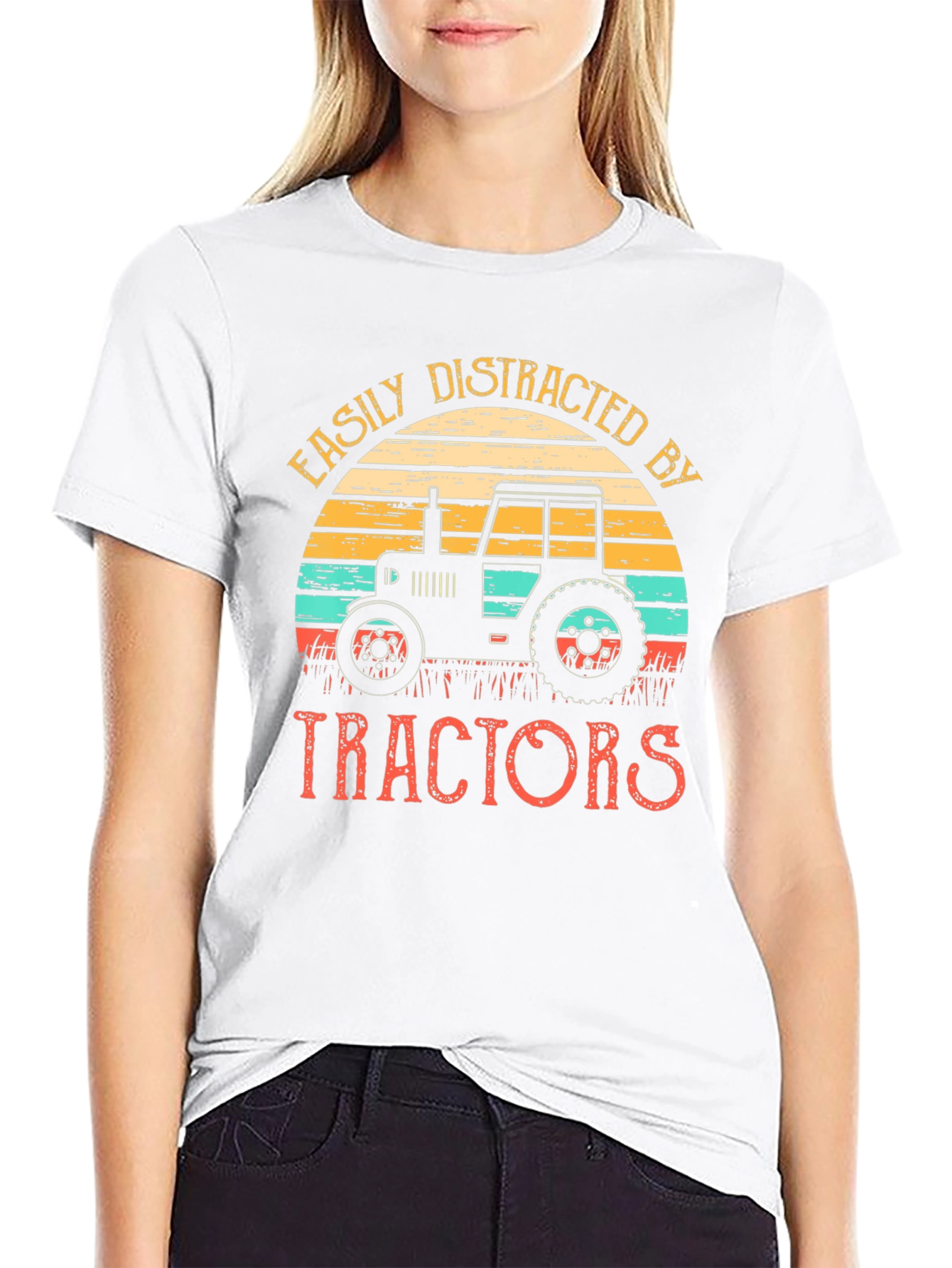 Easily Distracted By Tractors Black T-Shirt