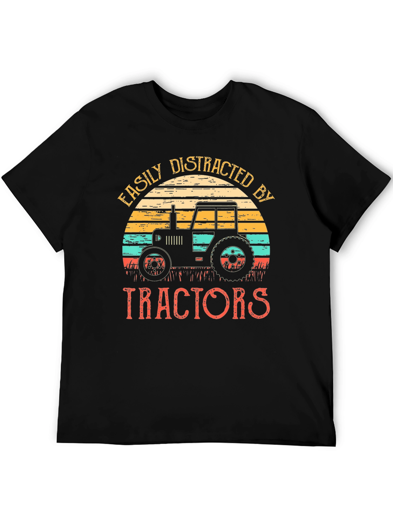 Easily Distracted By Tractors Black T-Shirt