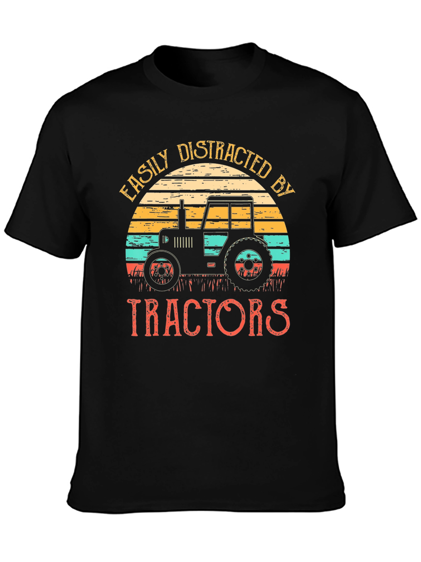Easily Distracted By Tractors Black T-Shirt
