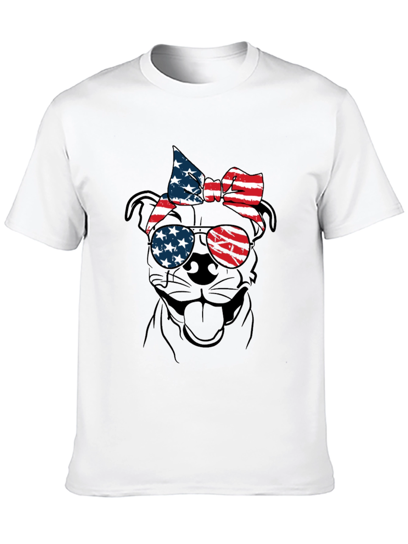 Patriotic Dog T-Shirt - USA Flag Sunglasses & Bandana