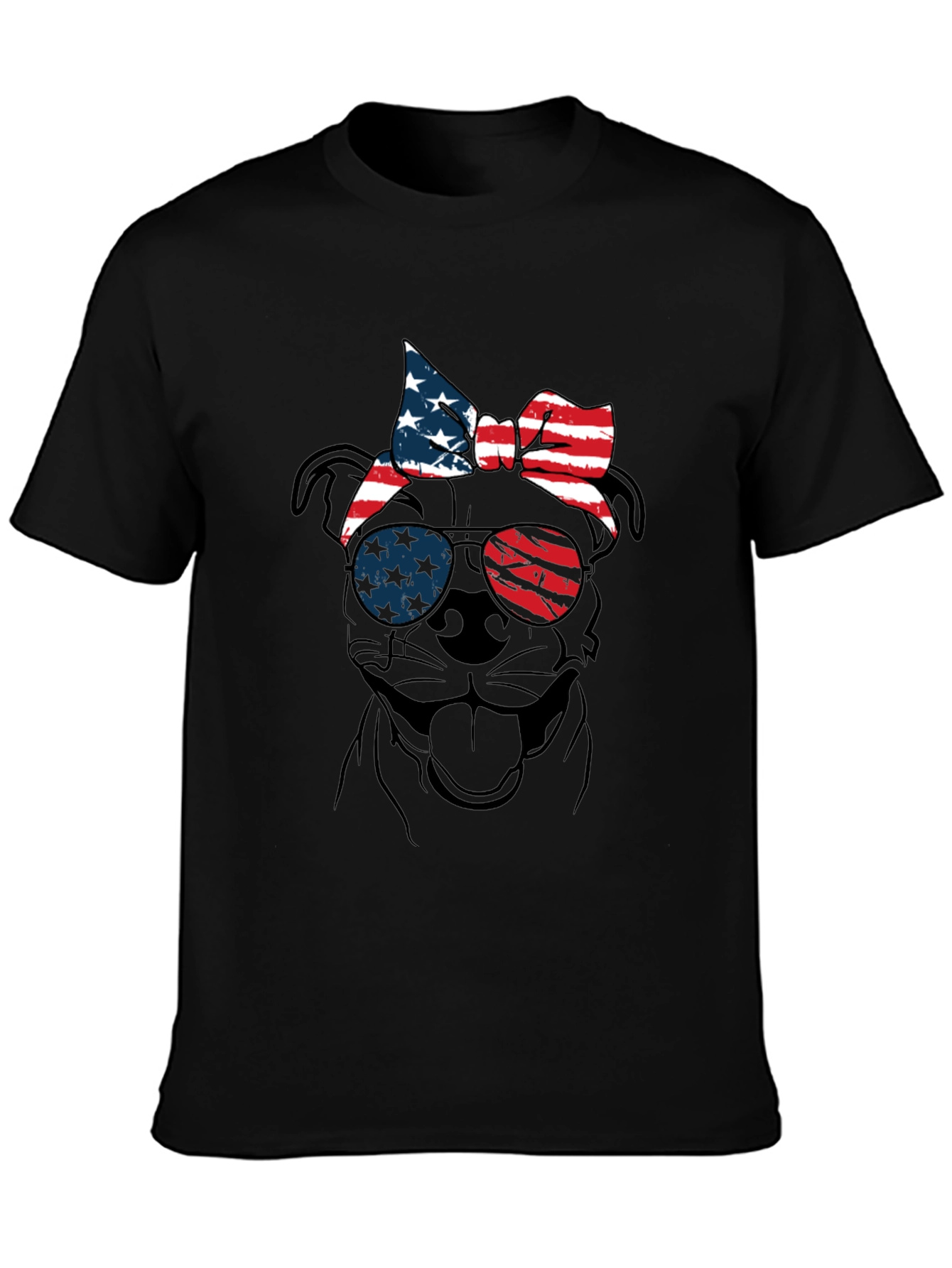 Patriotic Dog T-Shirt - USA Flag Sunglasses & Bandana