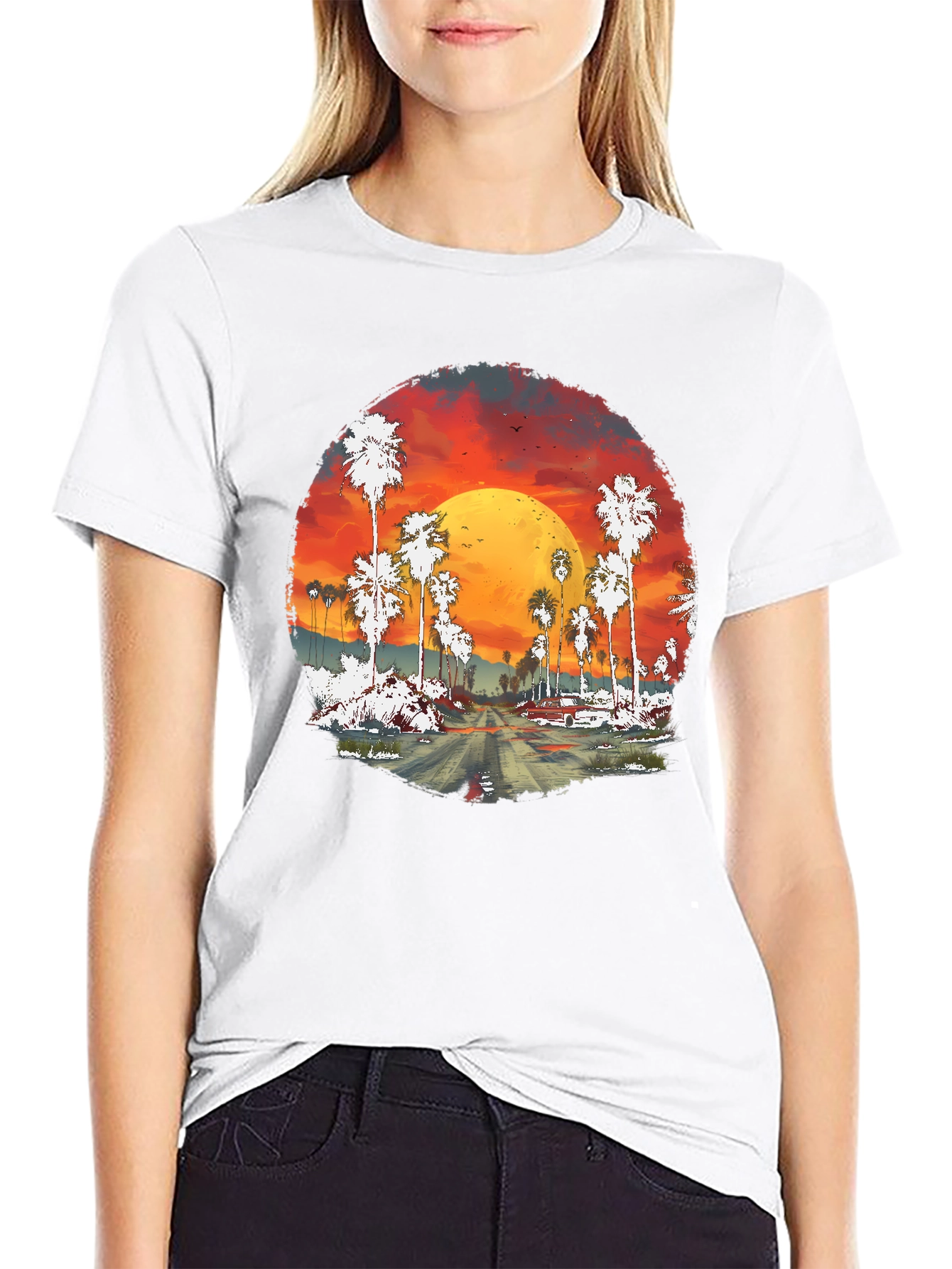 Sunset Palms Graphic Tee - Retro Style